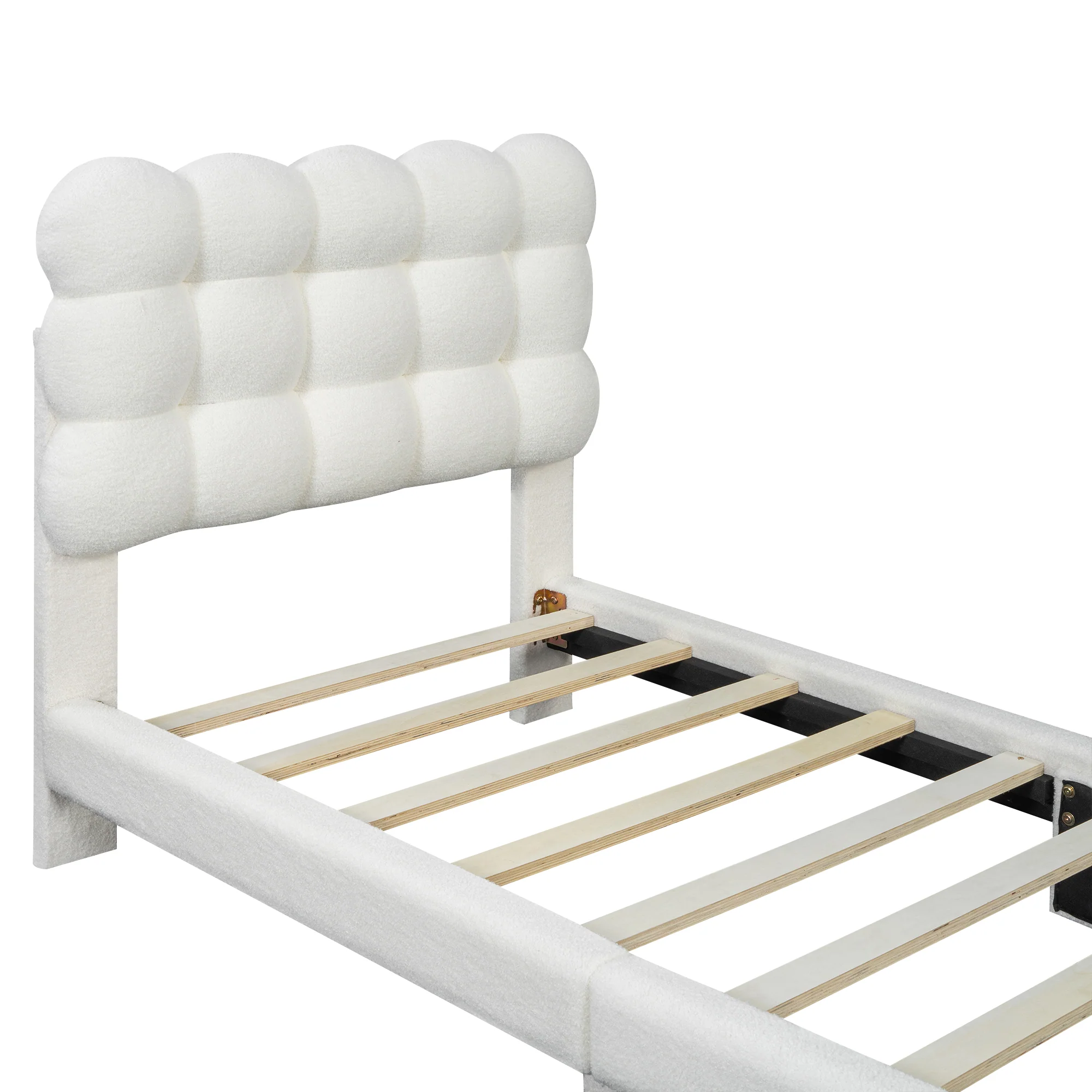 Upholstered Bed 90x200cm Triple Adjustable Headboard - White - Image 9