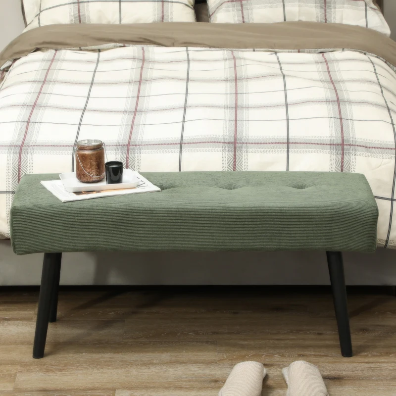 Upholstered bench with corduroy cover, metal legs, 100 x 36 x 45 cm, green - Image 7