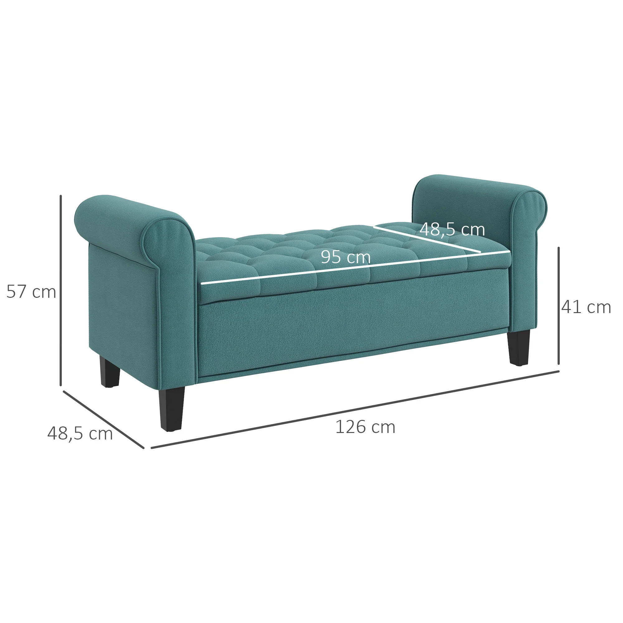 Upholstered Bench with Storage, 120 kg Load Capacity, 126x48.5x47 cm, Green Velvet Look - Image 3