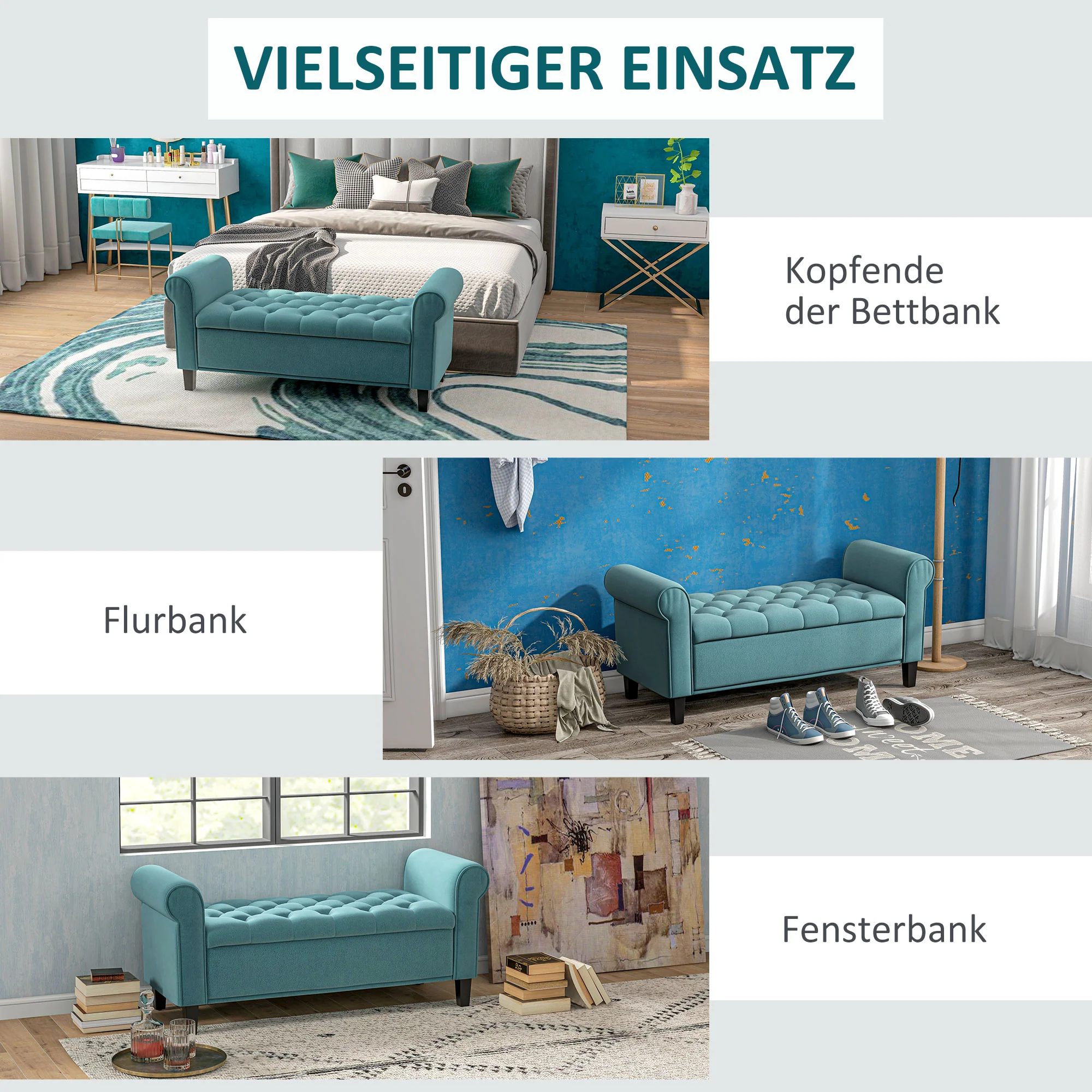 Upholstered Bench with Storage, 120 kg Load Capacity, 126x48.5x47 cm, Green Velvet Look - Image 6