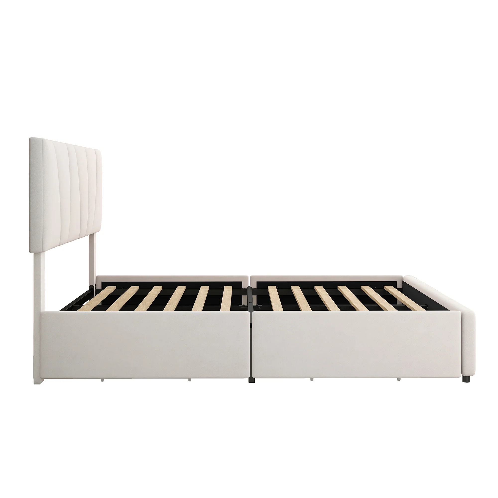 Upholstered Platform Bed Double 140x200cm with 4 Drawers Adjustable Headboard Beige - Image 10