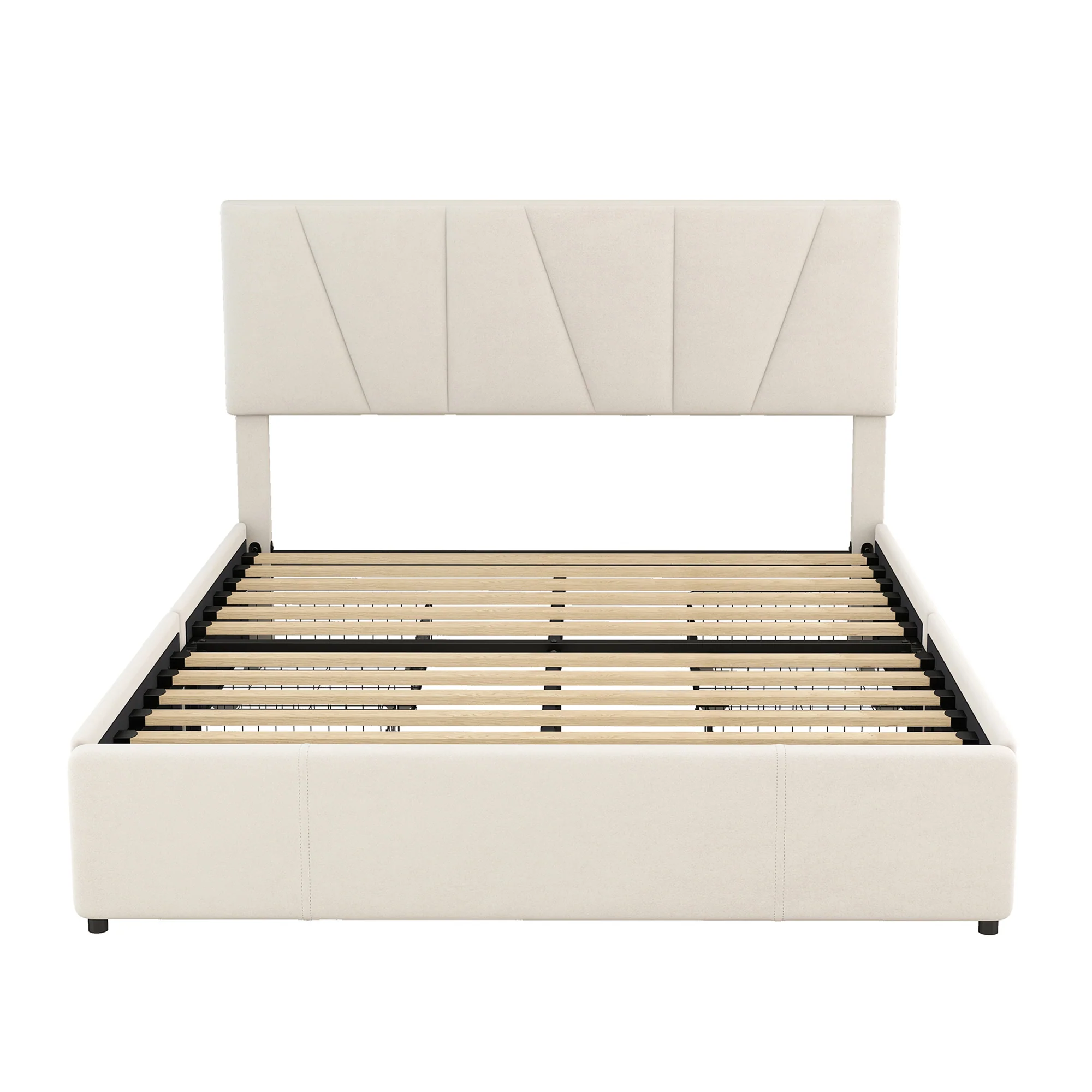 Upholstered Platform Bed Double 140x200cm with 4 Drawers Adjustable Headboard Beige - Image 5