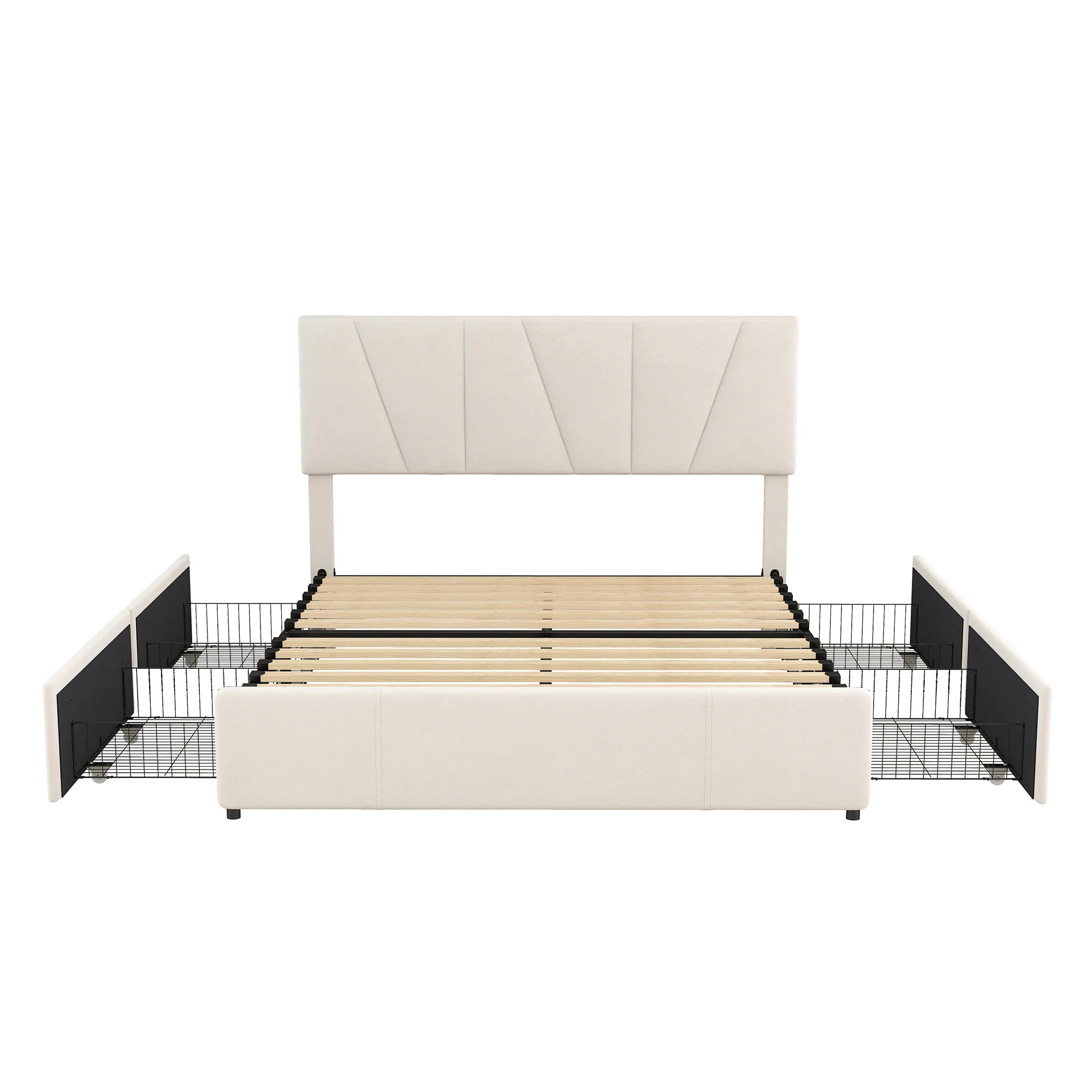 Upholstered Platform Bed Double 140x200cm with 4 Drawers Adjustable Headboard Beige - Image 6