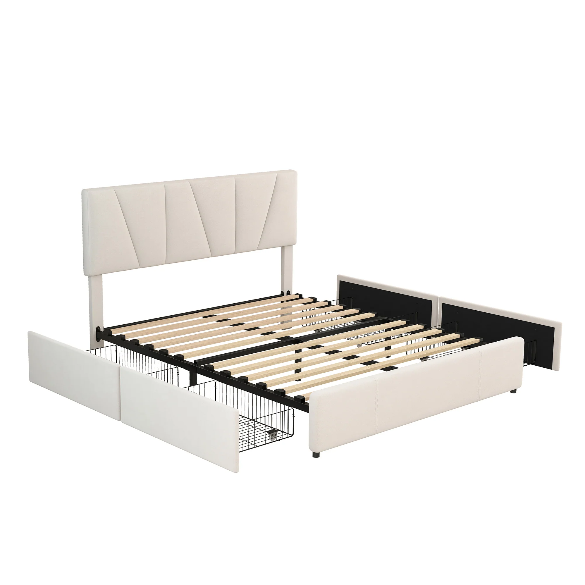 Upholstered Platform Bed Double 140x200cm with 4 Drawers Adjustable Headboard Beige - Image 7