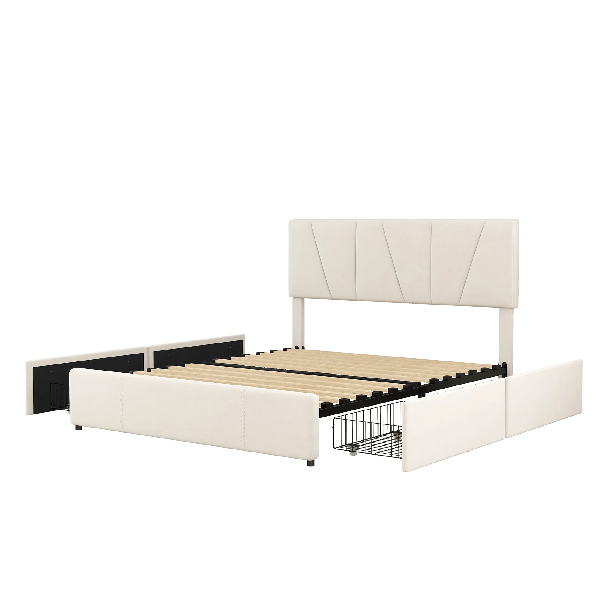 Upholstered Platform Bed Double 140x200cm with 4 Drawers Adjustable Headboard Beige - Image 8