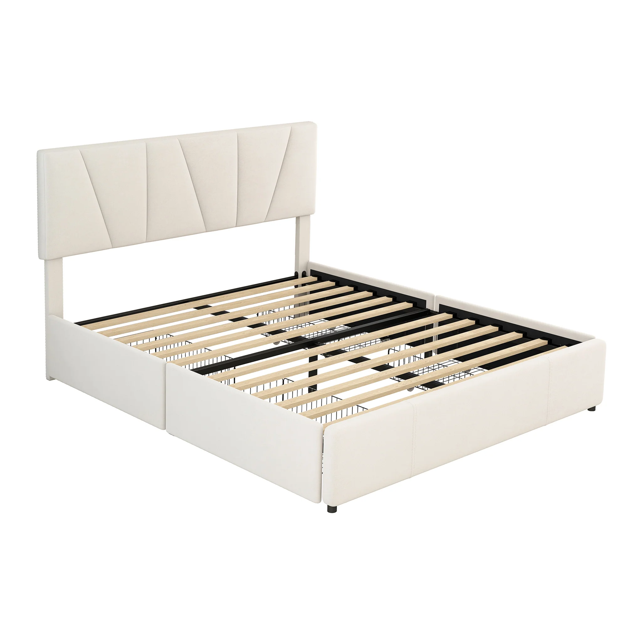 Upholstered Platform Bed Double 140x200cm with 4 Drawers Adjustable Headboard Beige - Image 9