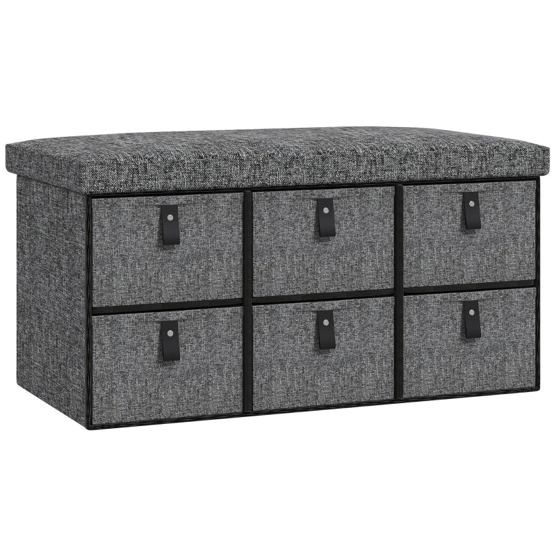 Upholstered Shoe Bench with 6 Storage Compartments Linen Look Grey - Image 2