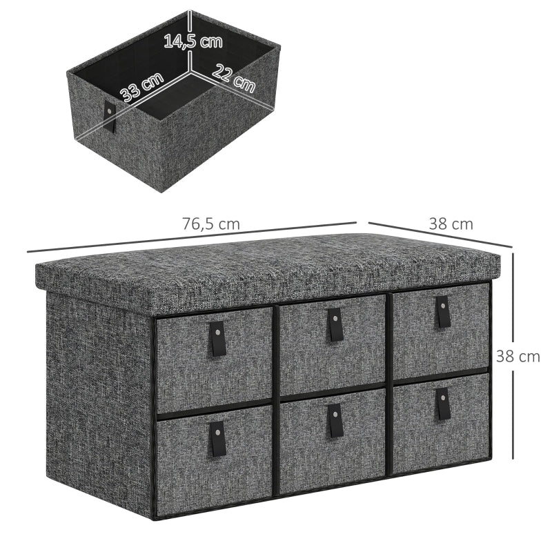 Upholstered Shoe Bench with 6 Storage Compartments Linen Look Grey - Image 3