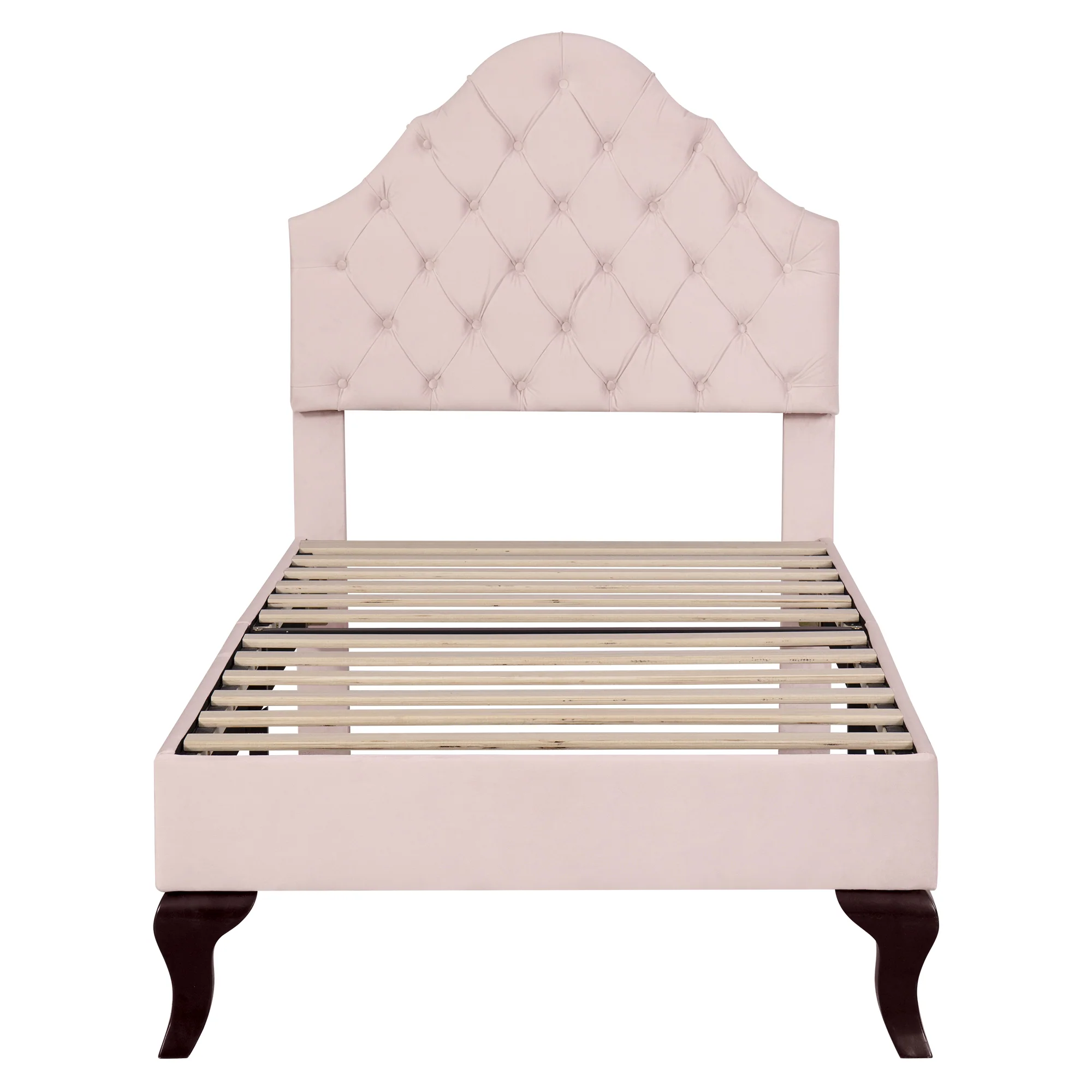 Upholstered Single Bed 90x200 Height-Adjustable Headboard Slatted Base Velvet Pink - Image 10