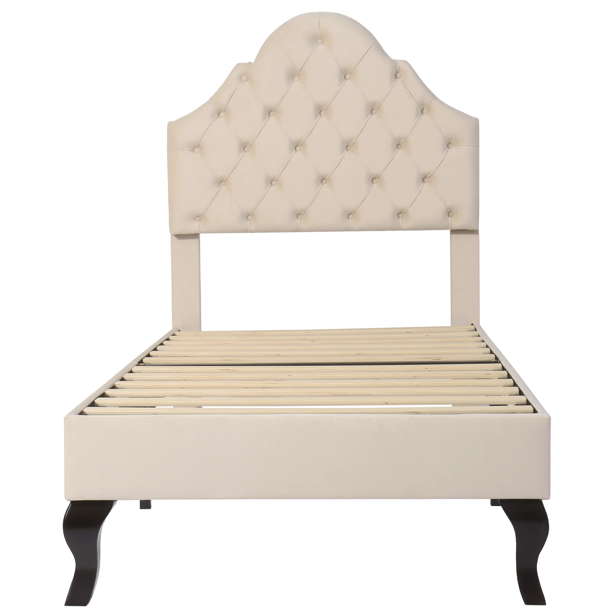 Upholstered Single Bed 90x200cm Adjustable Headboard Slatted Frame - Velvet Beige - Image 9