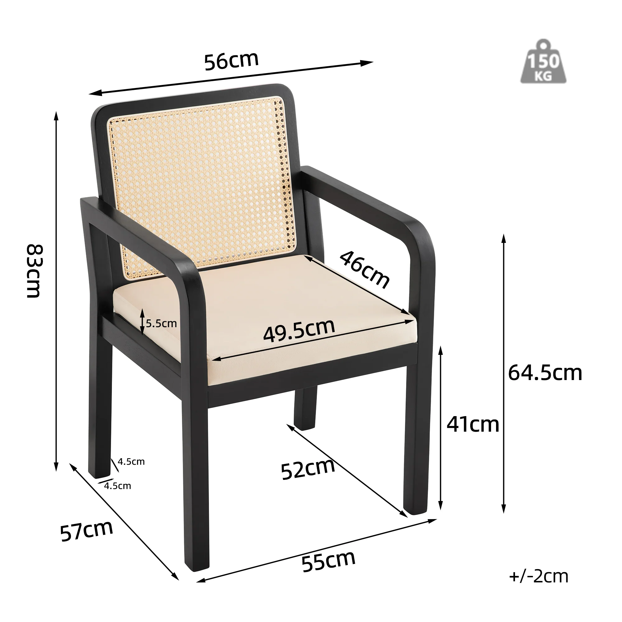 Velour Dining Chair Set of 4 Rattan Back Rubberwood Legs - Image 4