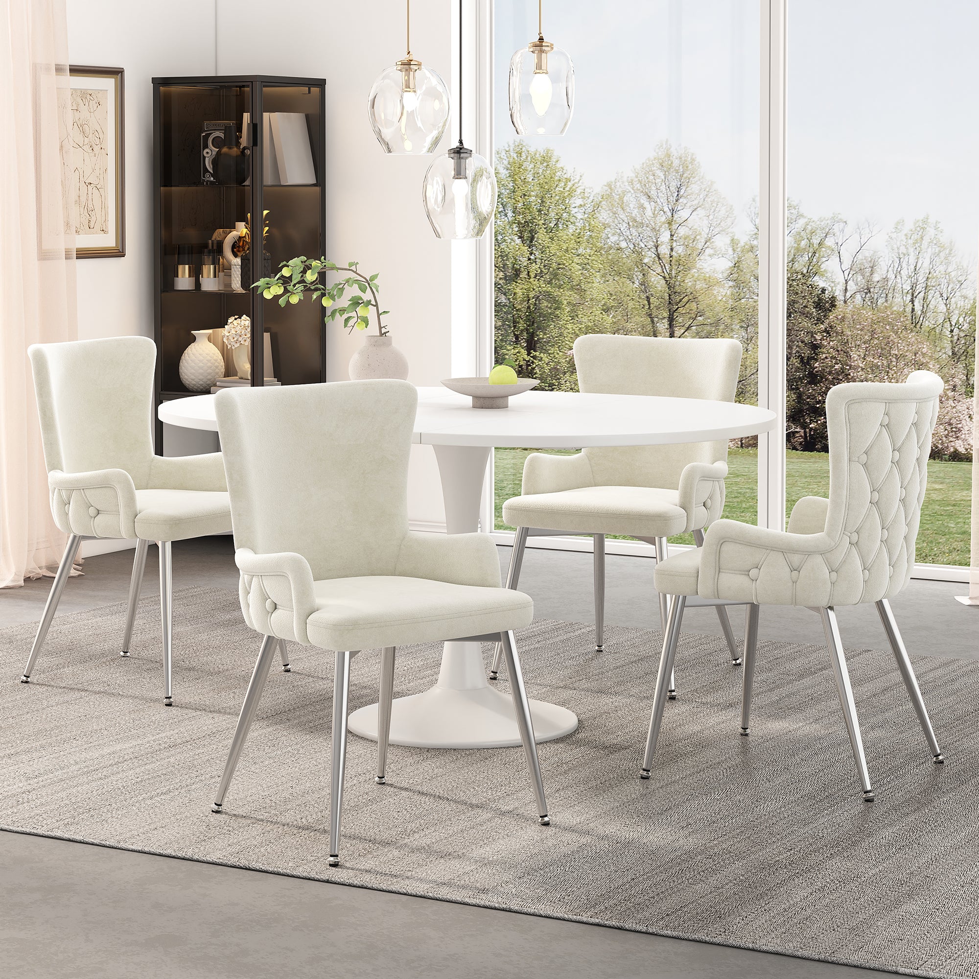 Velvet Chair Set of 2 Silver Metal Legs - Beige - Image 2