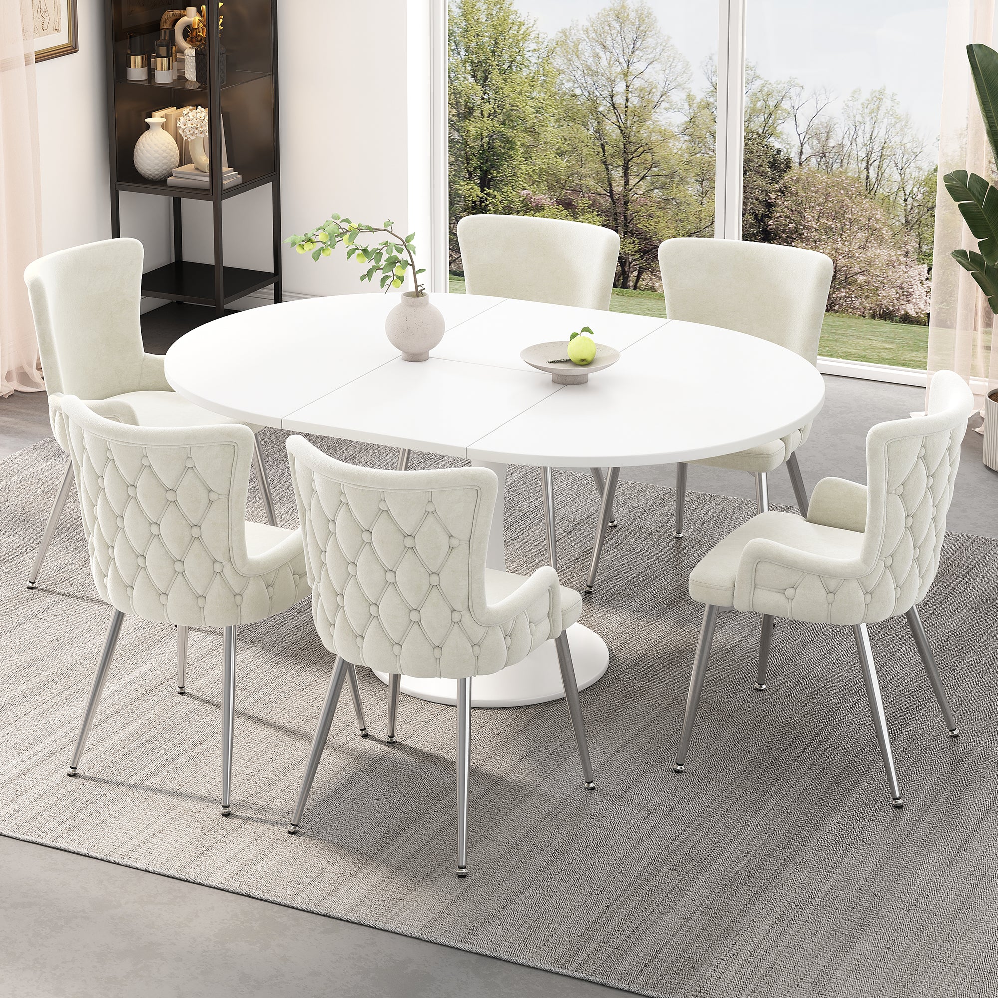 Velvet Chair Set of 2 Silver Metal Legs - Beige - Image 3