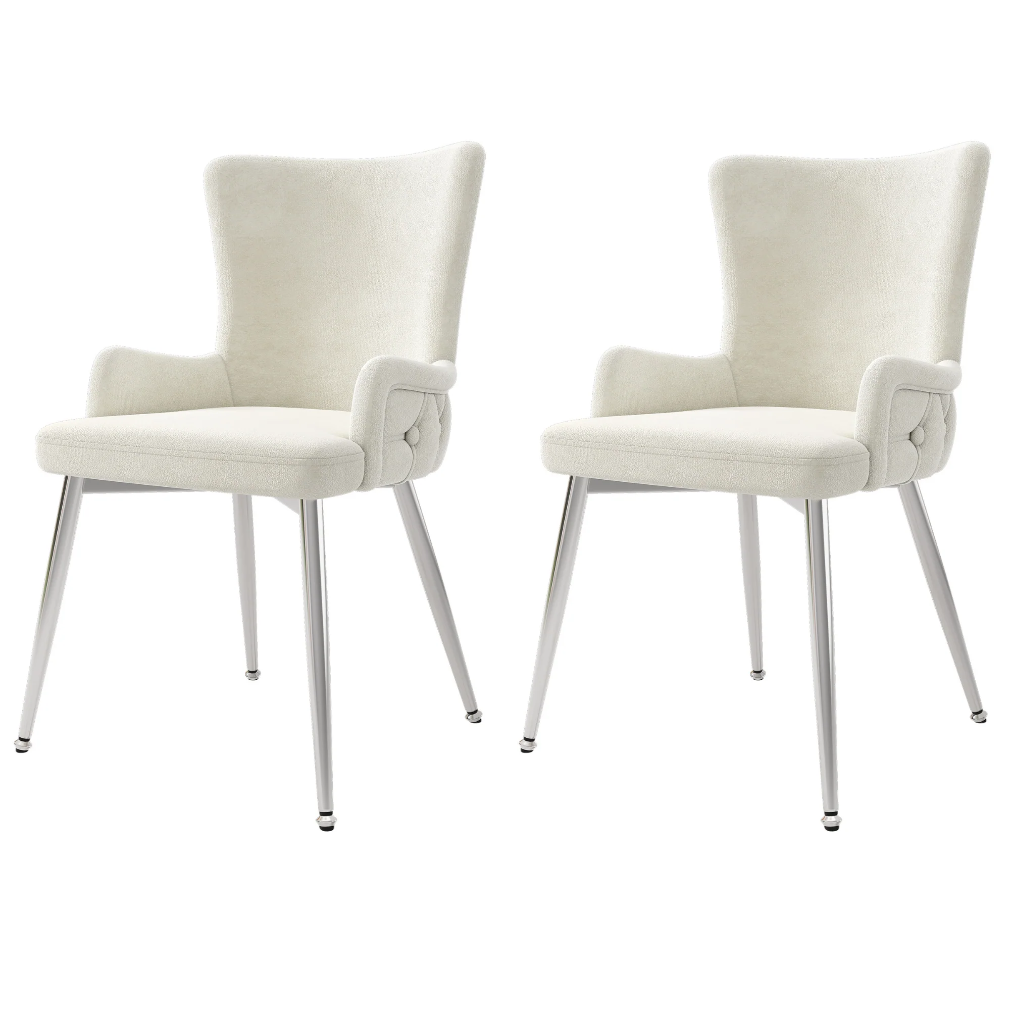 Velvet Chair Set of 2 Silver Metal Legs - Beige - Image 6