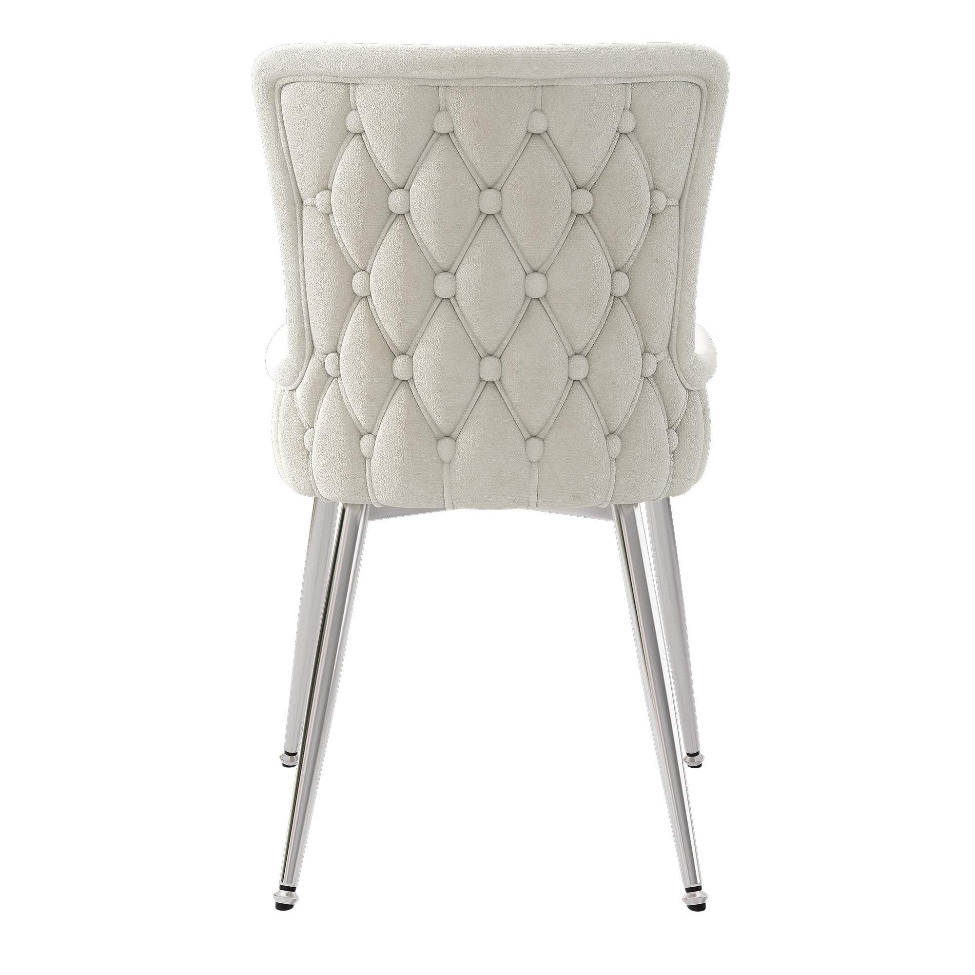 Velvet Chair Set of 2 Silver Metal Legs - Beige - Image 9