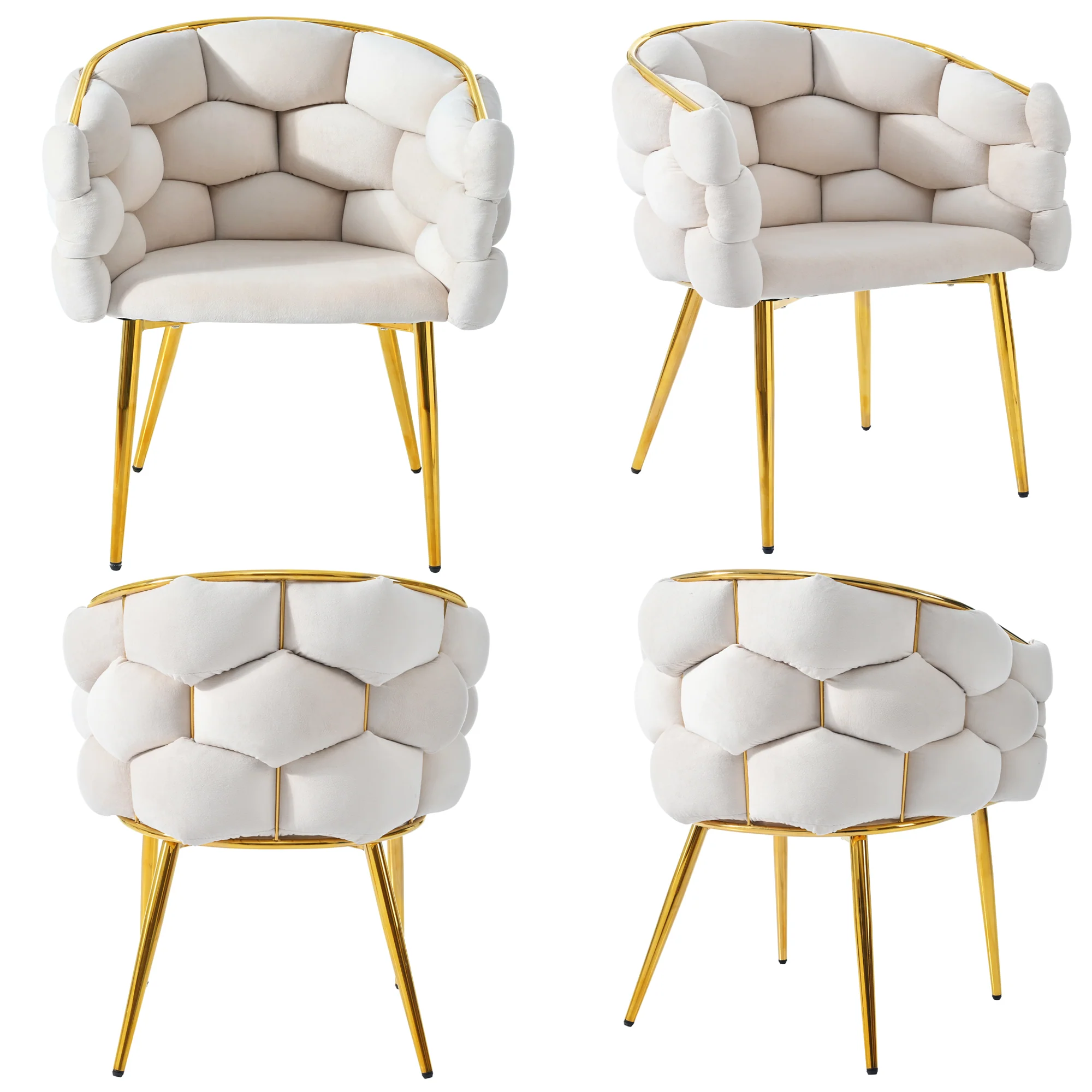 Velvet Chairs Set of 4 Modern Gold Legs - Beige - Image 2