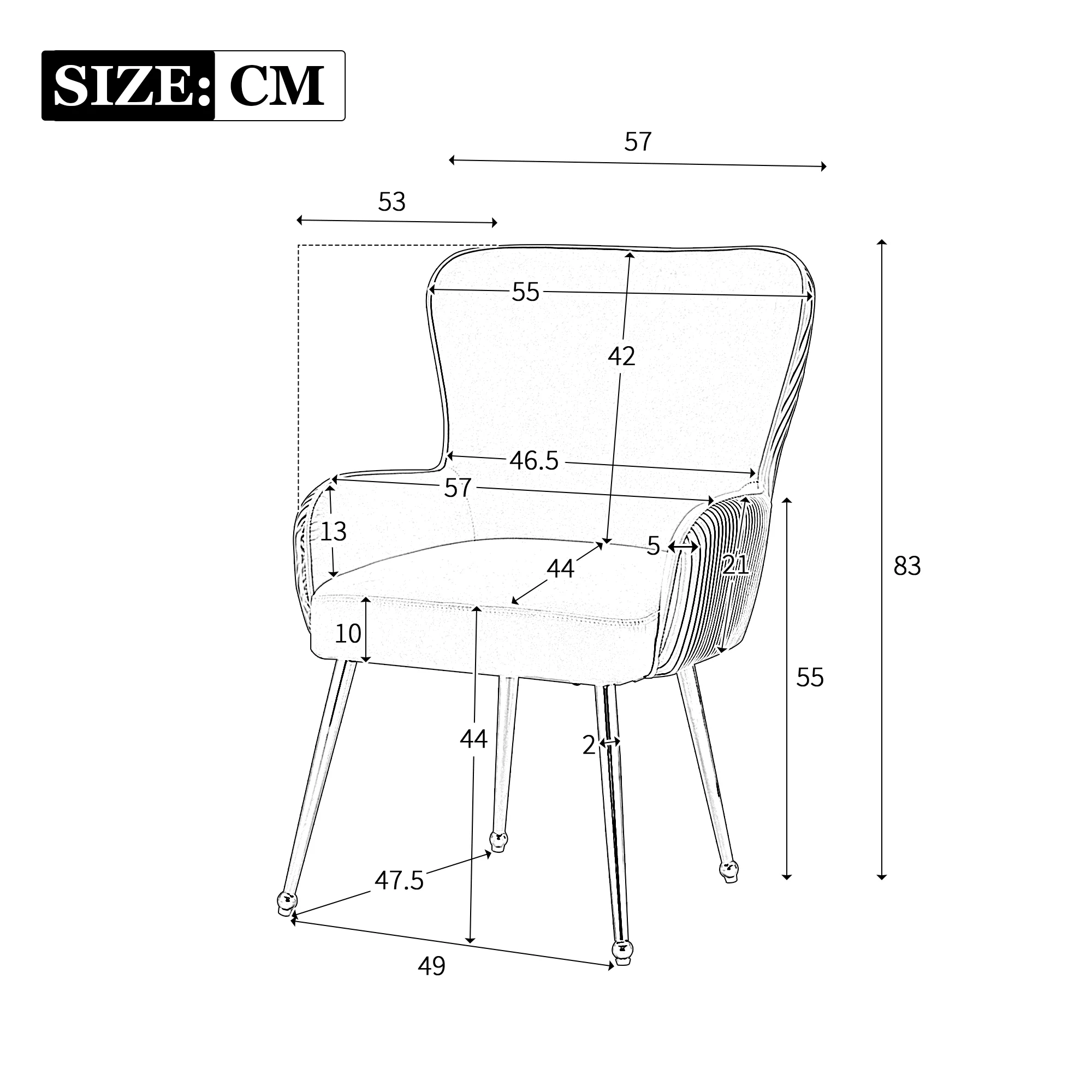 Velvet Dining Chair 2-Piece Set Armrests Adjustable Feet Lumbar Support - Grey - Image 6