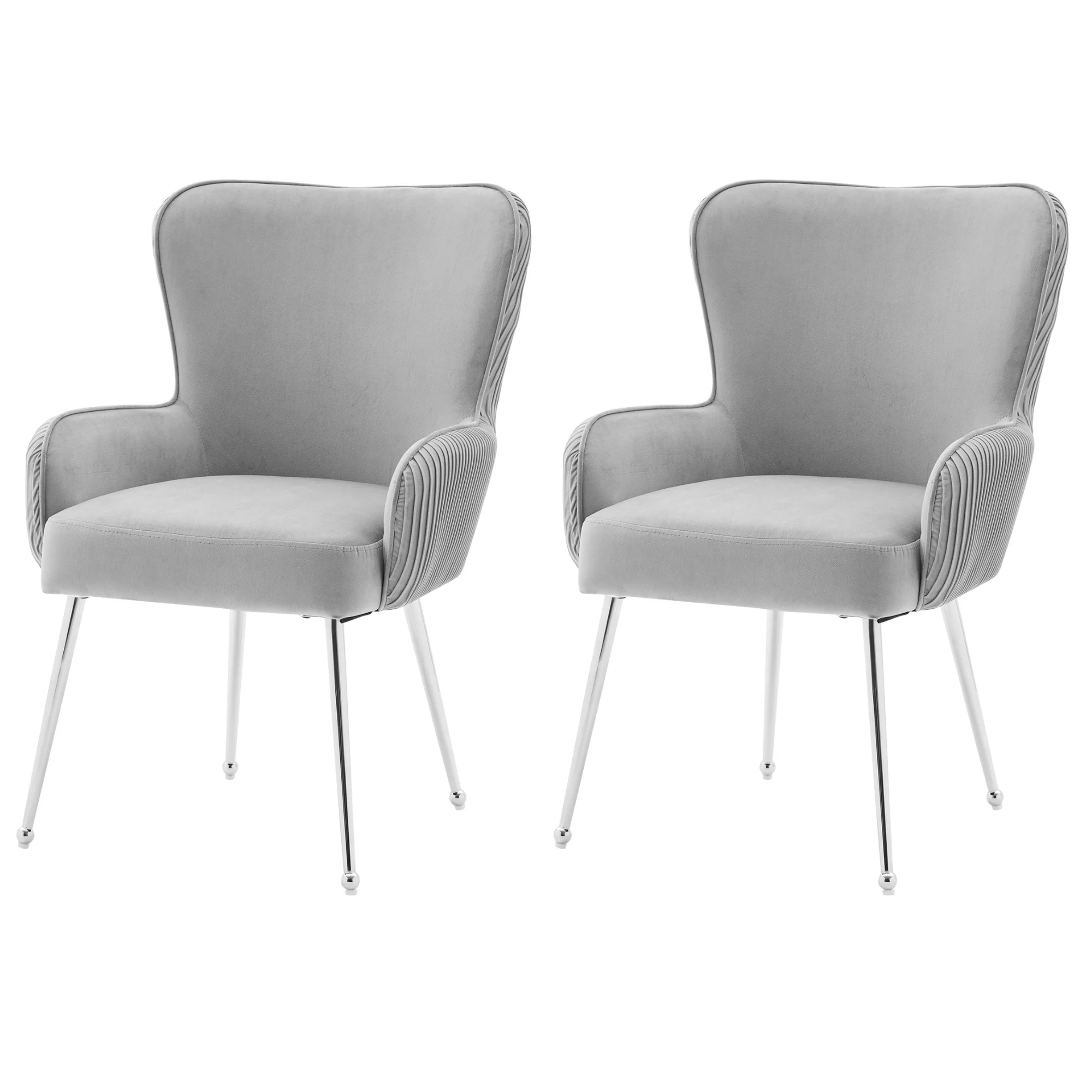 Velvet Dining Chair 2-Piece Set Armrests Adjustable Feet Lumbar Support - Grey - Image 7