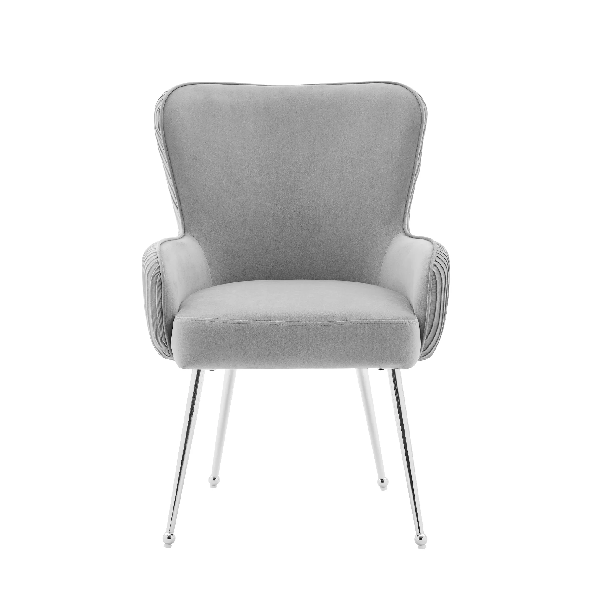 Velvet Dining Chair 2-Piece Set Armrests Adjustable Feet Lumbar Support - Grey - Image 8