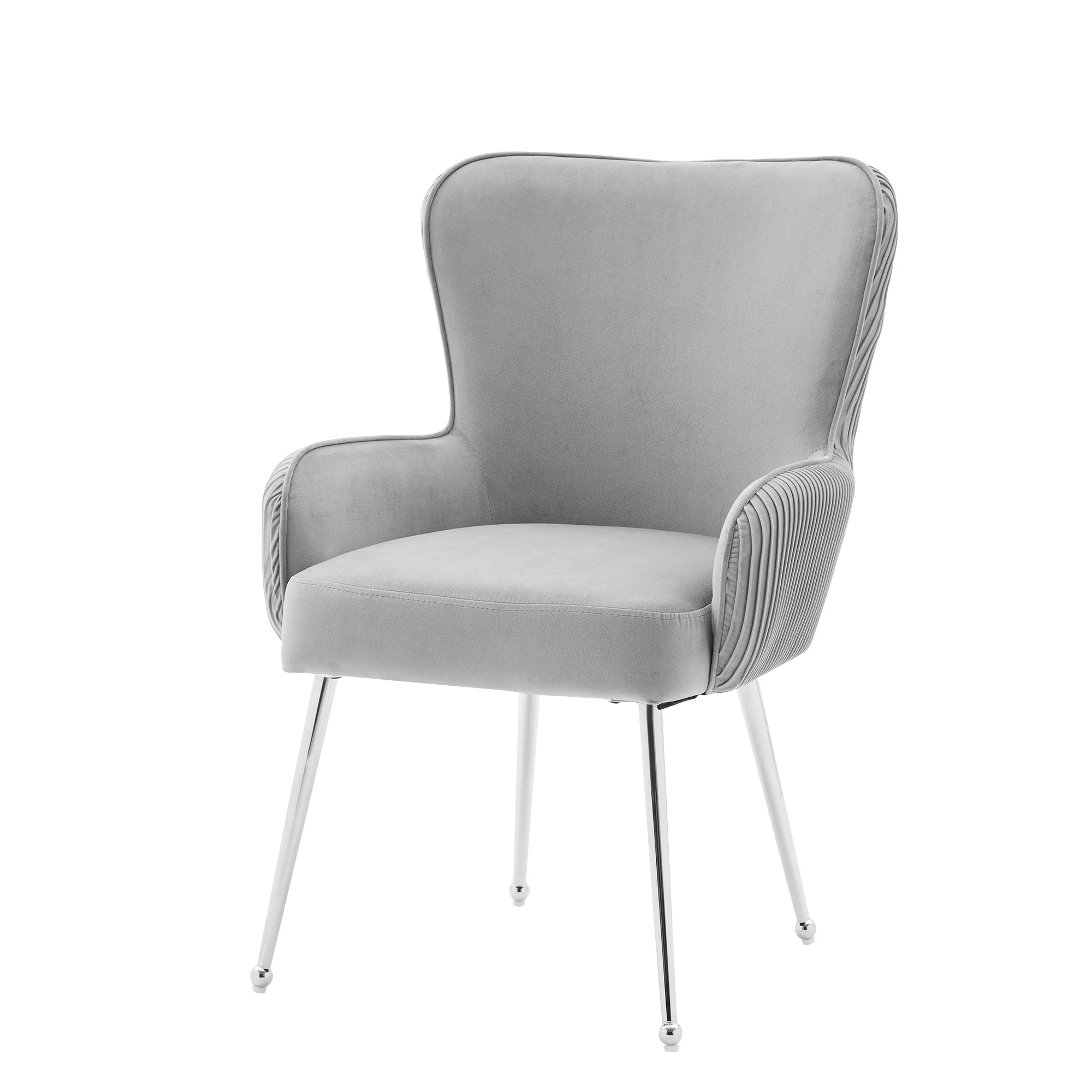 Velvet Dining Chair 2-Piece Set Armrests Adjustable Feet Lumbar Support - Grey - Image 9