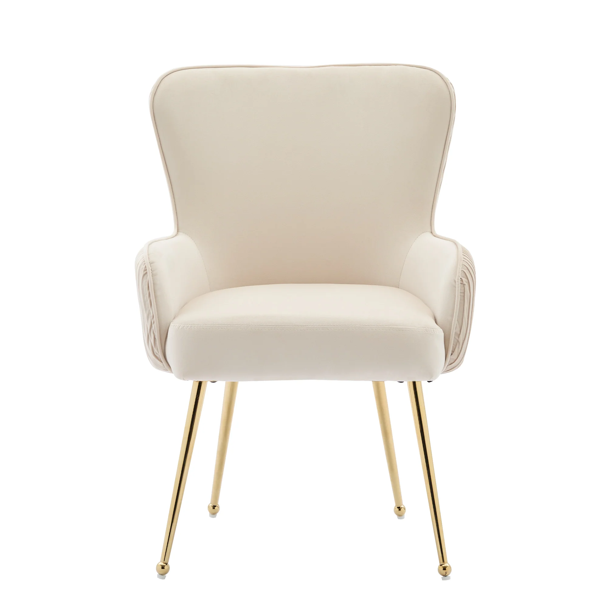 Velvet Dining Chair Set of 2 Armrests Gold Metal Legs Lumbar Support - Beige - Image 8