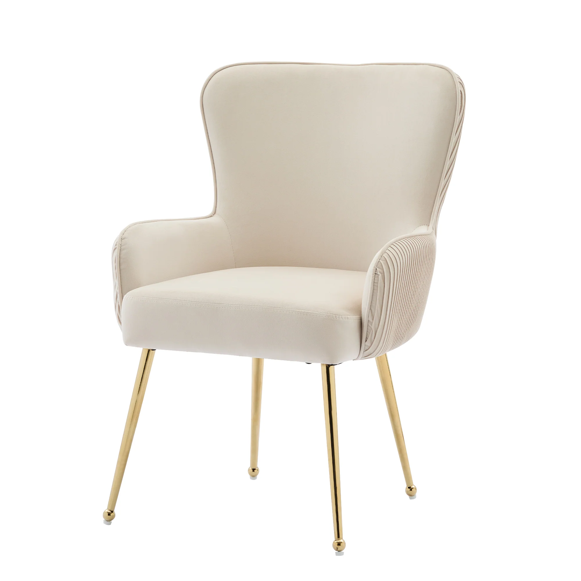 Velvet Dining Chair Set of 2 Armrests Gold Metal Legs Lumbar Support - Beige - Image 9