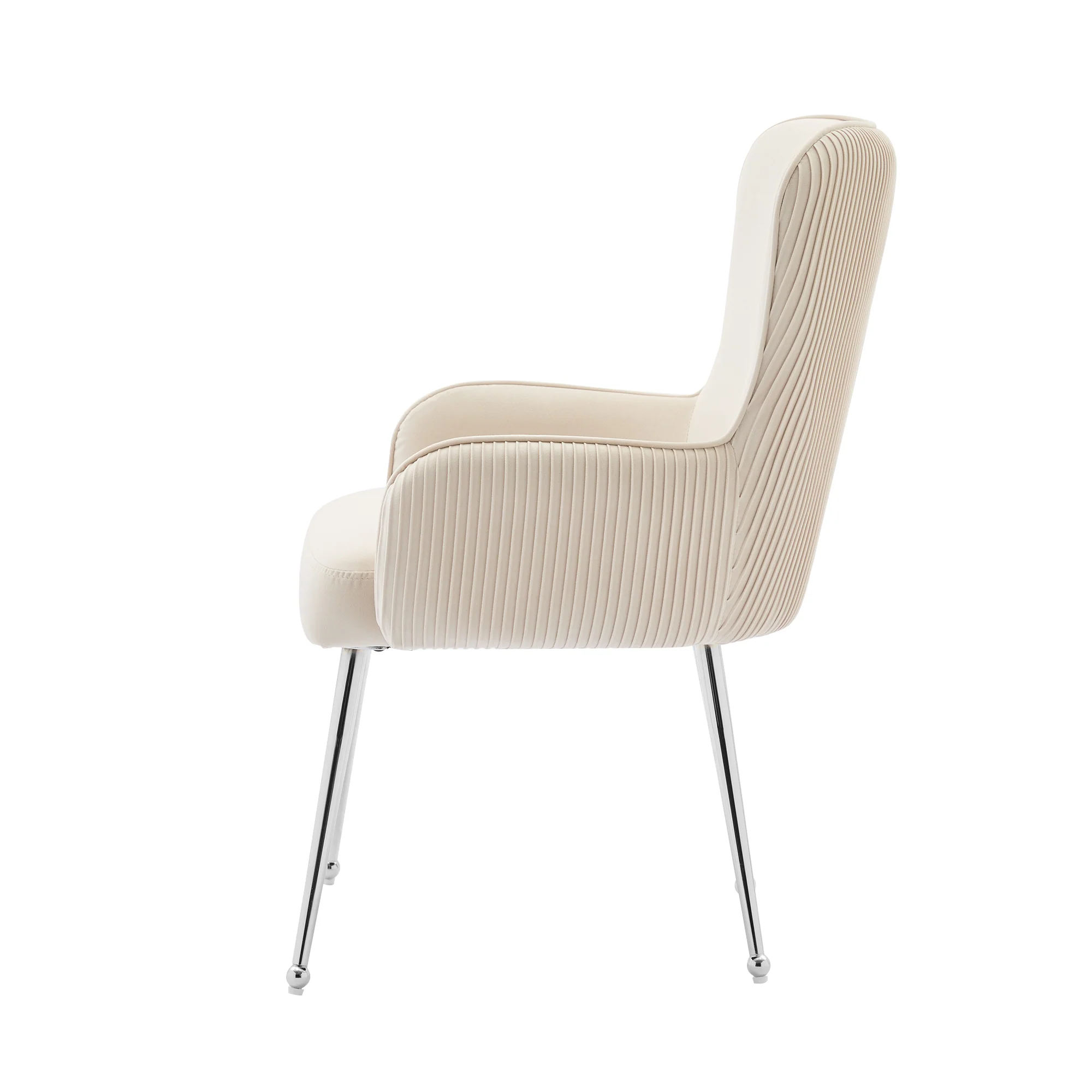 Velvet Dining Chair Set of 2 Armrests Lumbar Support Adjustable Silver Legs - Beige - Image 10