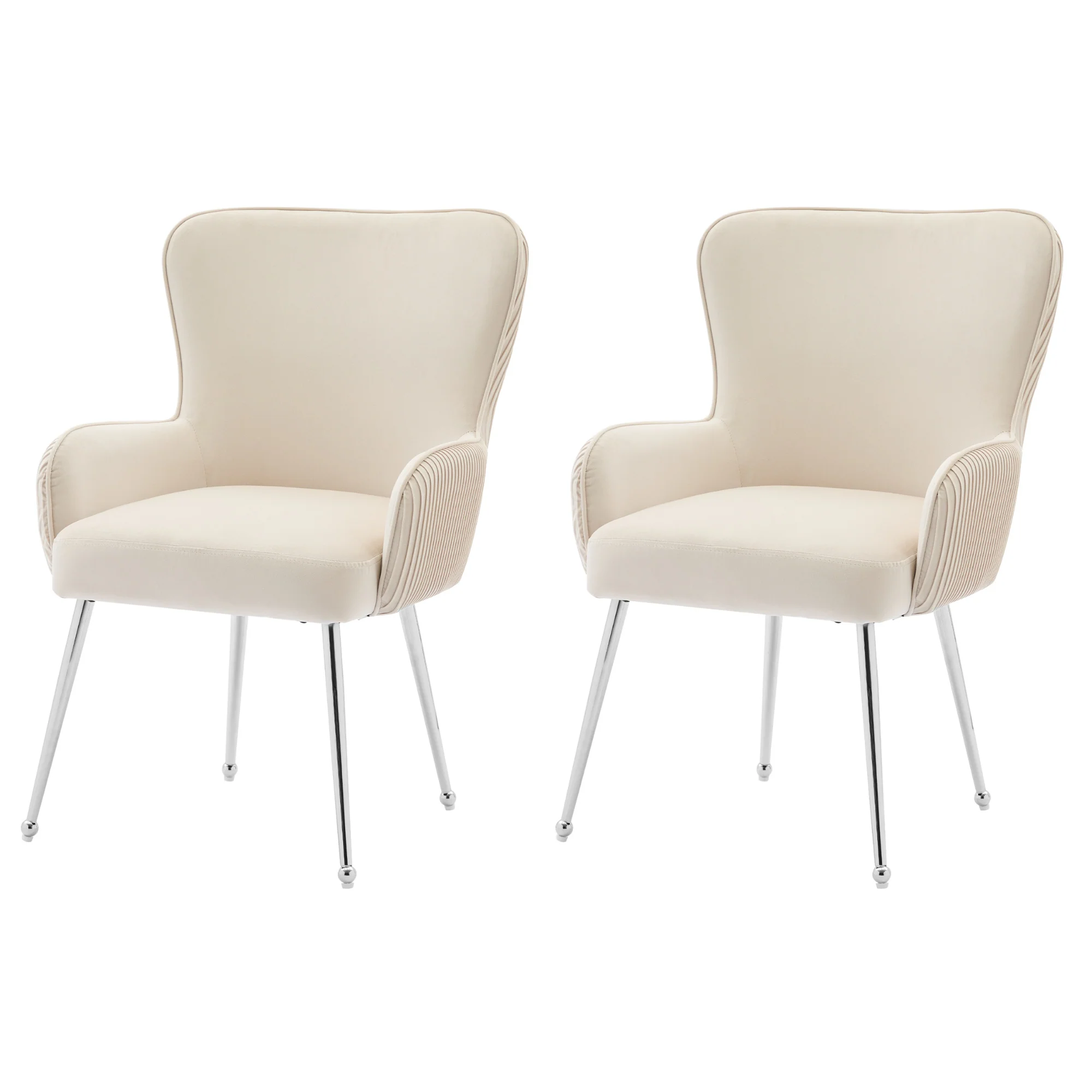 Velvet Dining Chair Set of 2 Armrests Lumbar Support Adjustable Silver Legs - Beige - Image 7