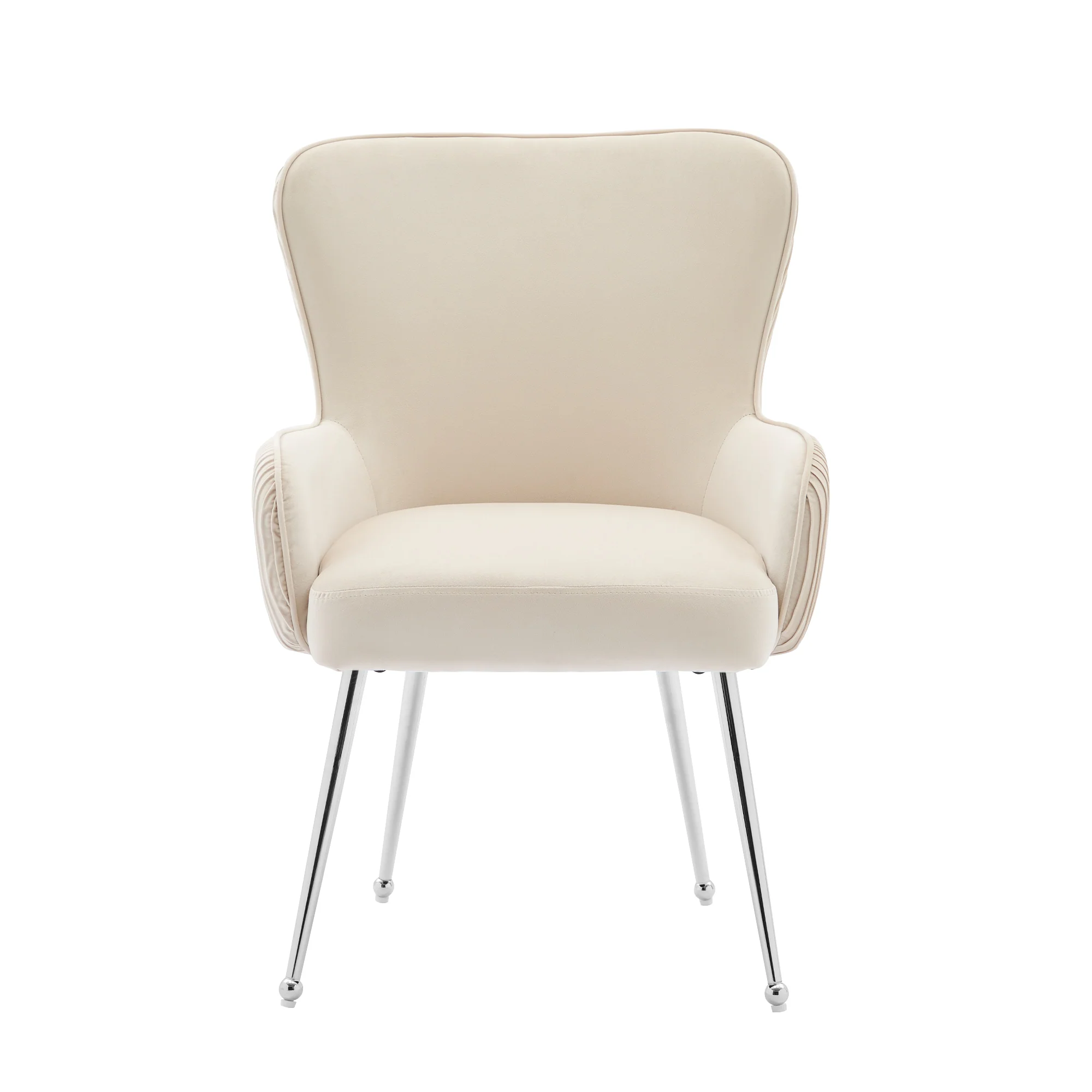 Velvet Dining Chair Set of 2 Armrests Lumbar Support Adjustable Silver Legs - Beige - Image 8