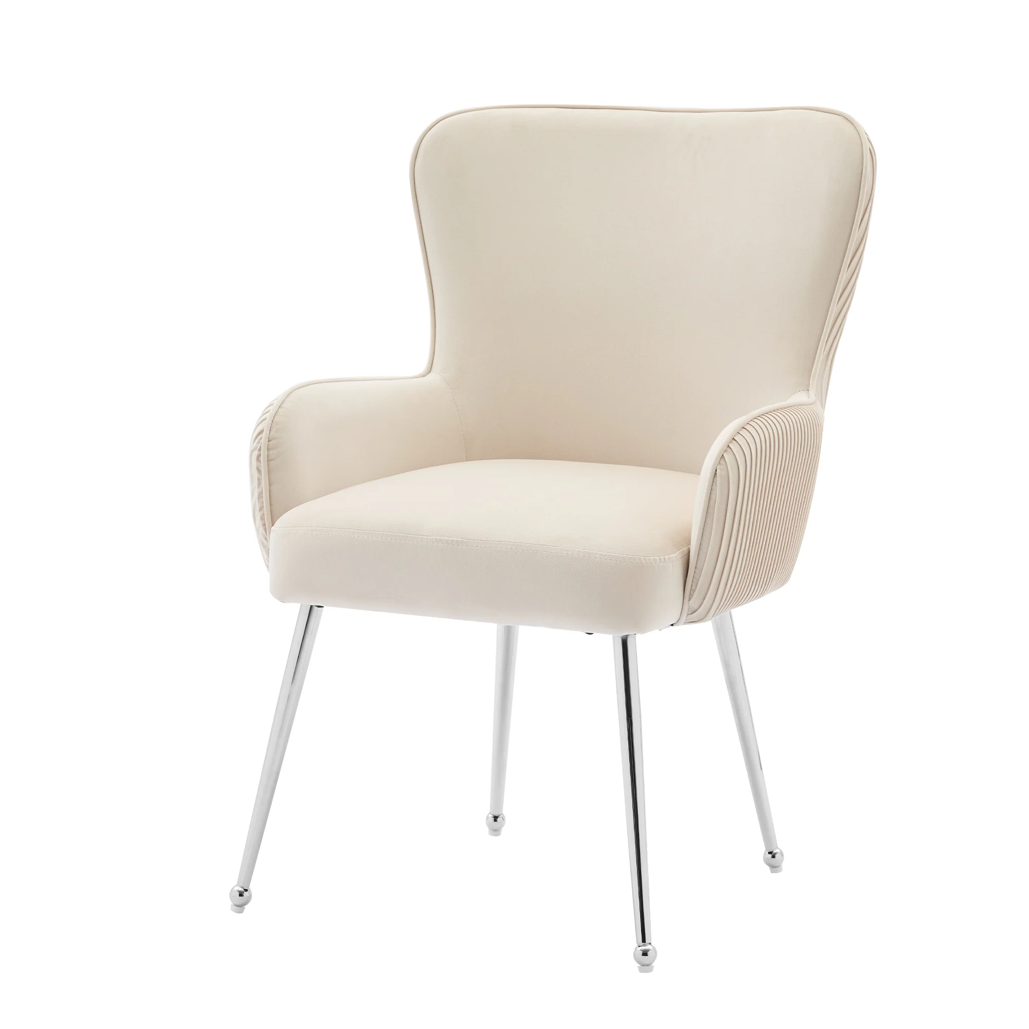 Velvet Dining Chair Set of 2 Armrests Lumbar Support Adjustable Silver Legs - Beige - Image 9