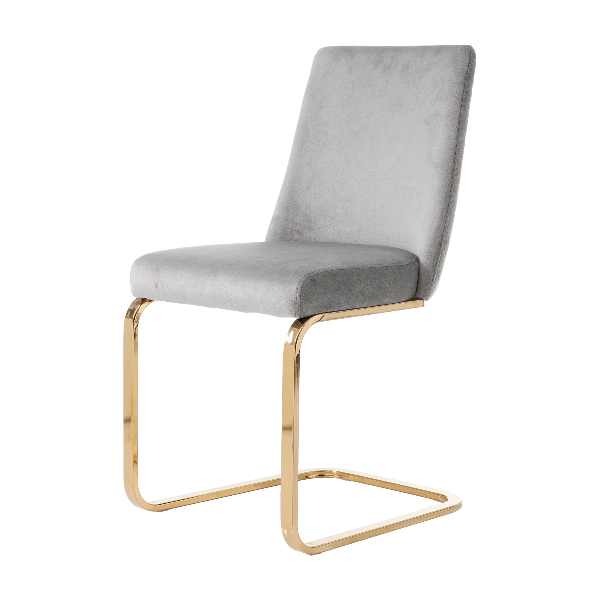 Velvet Dining Chair Set of 2 Diamond Back Gold Metal Legs - Grey - Image 10