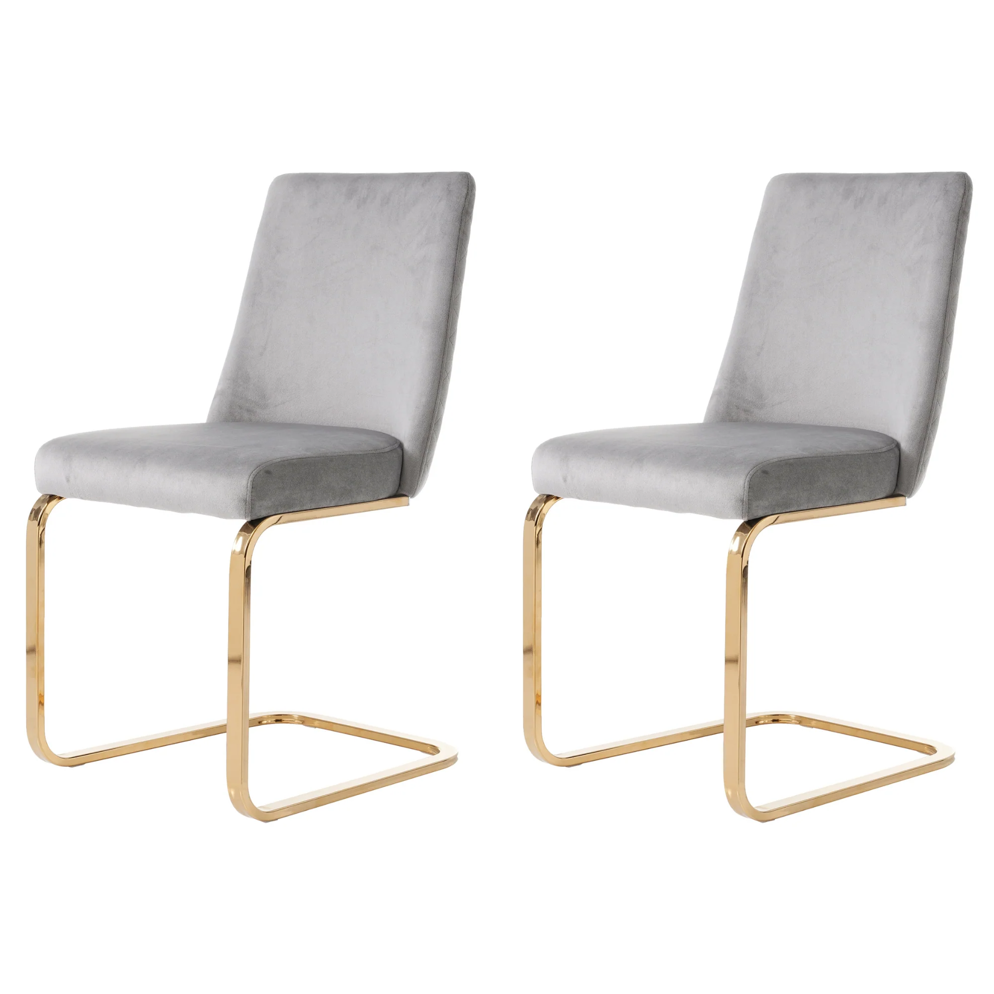 Velvet Dining Chair Set of 2 Diamond Back Gold Metal Legs - Grey - Image 8