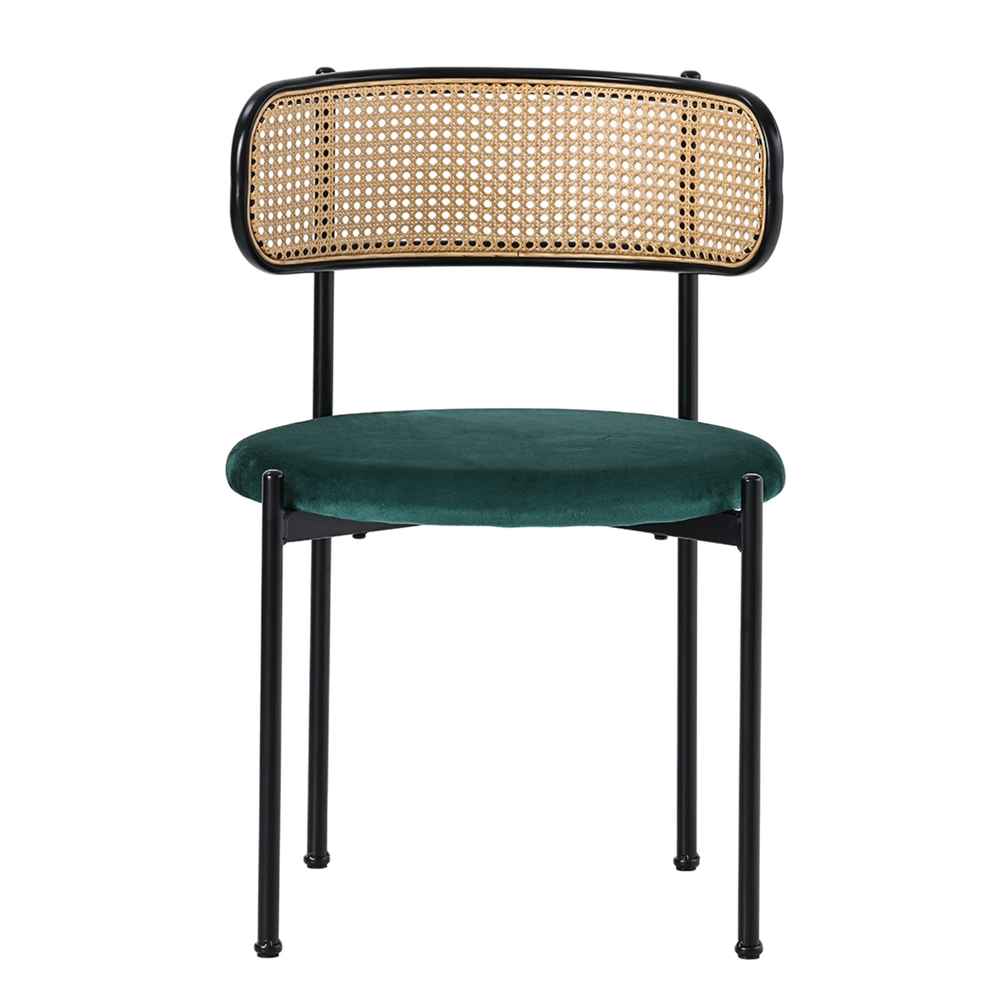 Velvet Dining Chair Set of 2 Modern Rattan Metal Legs - Green - Image 9
