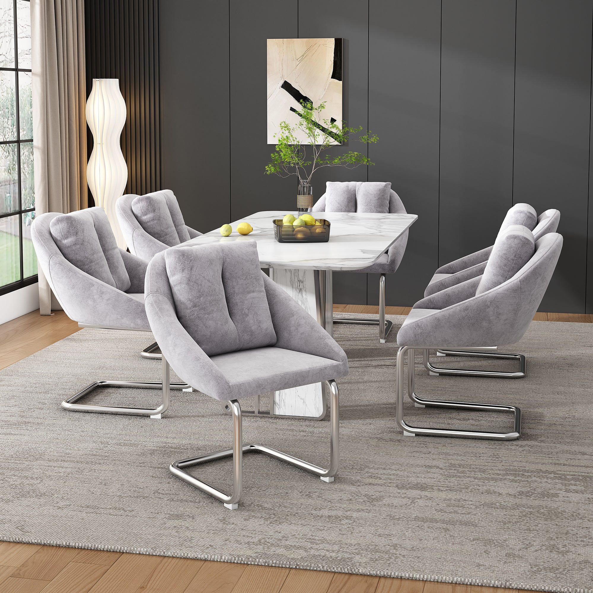 Velvet Dining Chair Set of 2 Swivel Cushions Curved Legs - Grey - Image 4