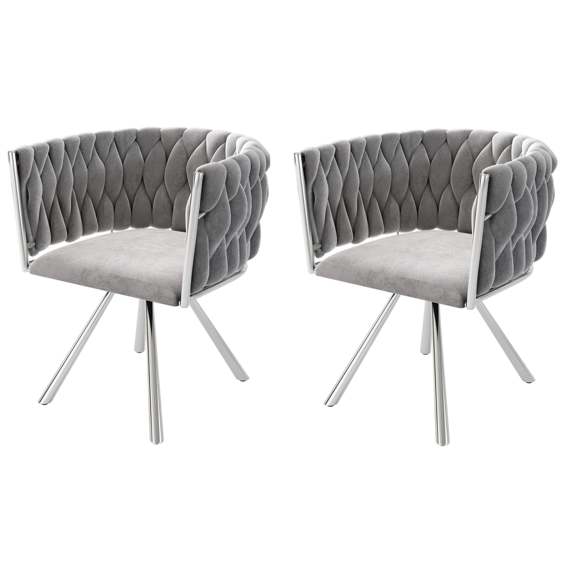 Velvet Dining Chair Set of 2 Swivel Metal Legs - Grey/Silver - Image 10