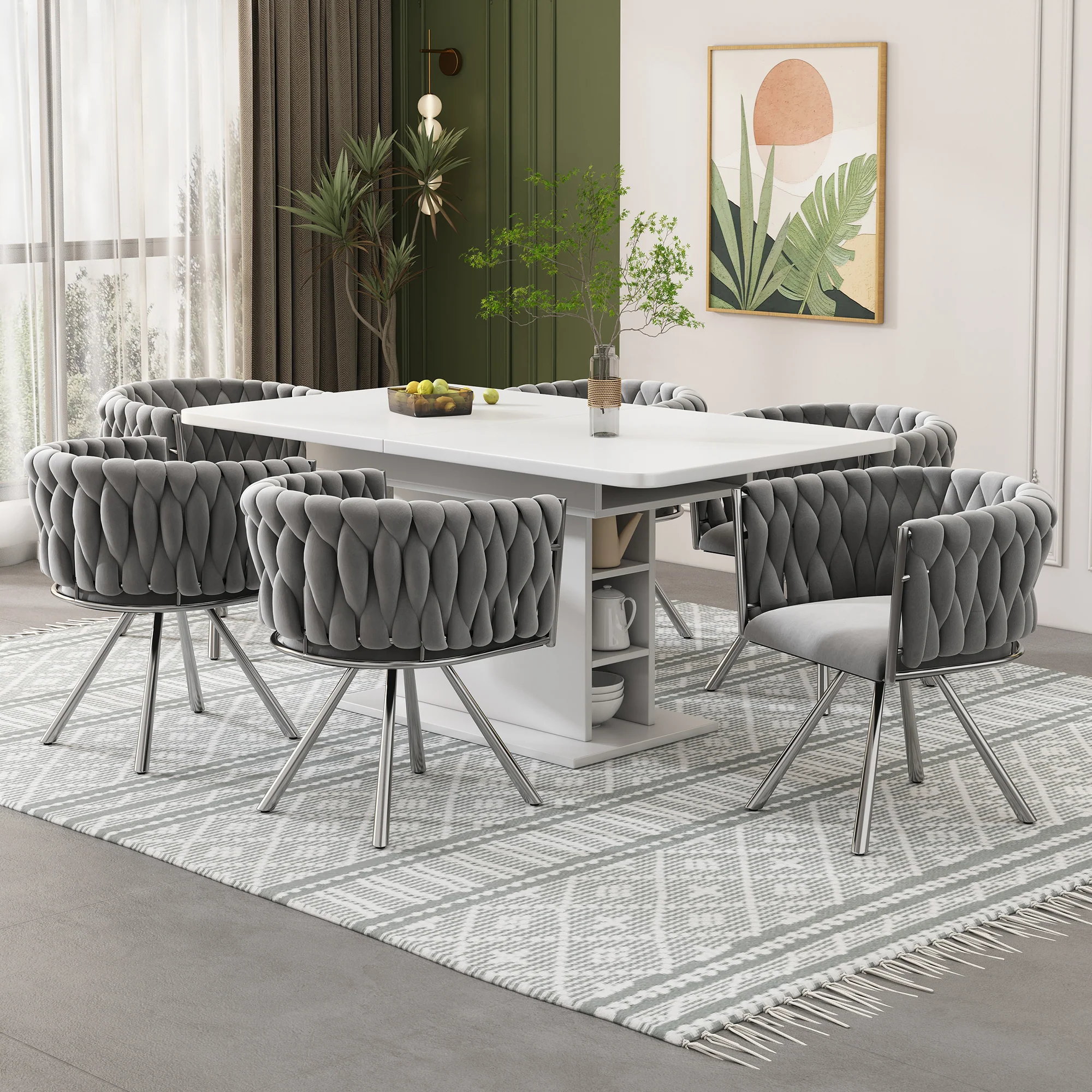 Velvet Dining Chair Set of 2 Swivel Metal Legs - Grey/Silver - Image 3