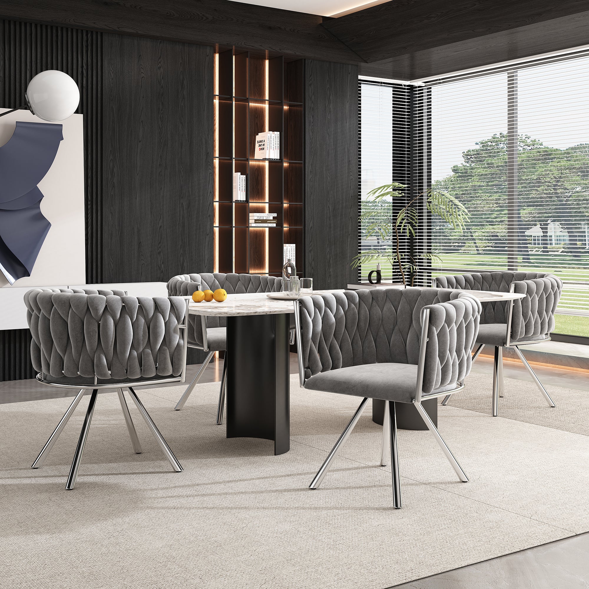 Velvet Dining Chair Set of 2 Swivel Metal Legs - Grey/Silver - Image 5