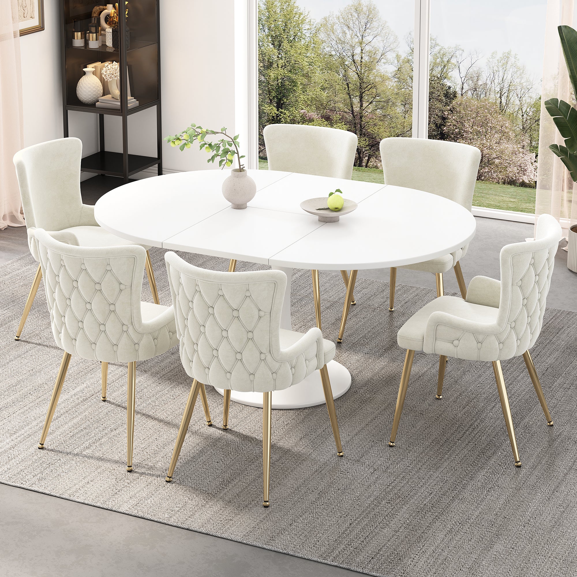 Velvet Dining Chair Set of 4 Lounge Gold Metal Legs - Beige - Image 2
