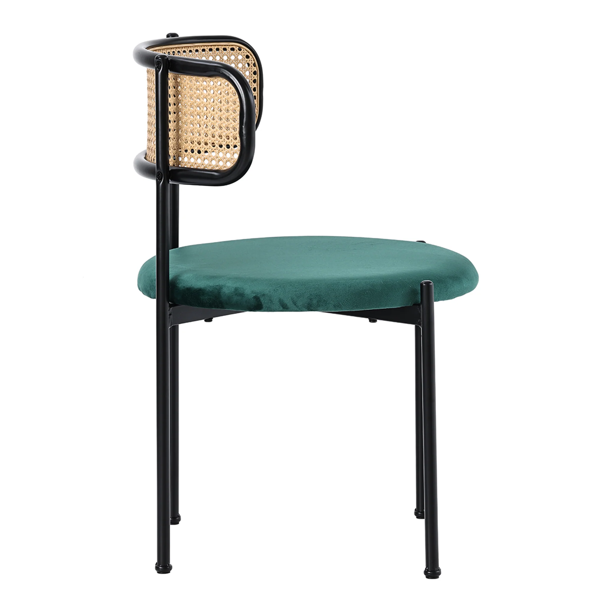 Velvet Dining Chair Set of 4 Rattan Metal Legs - Green - Image 10