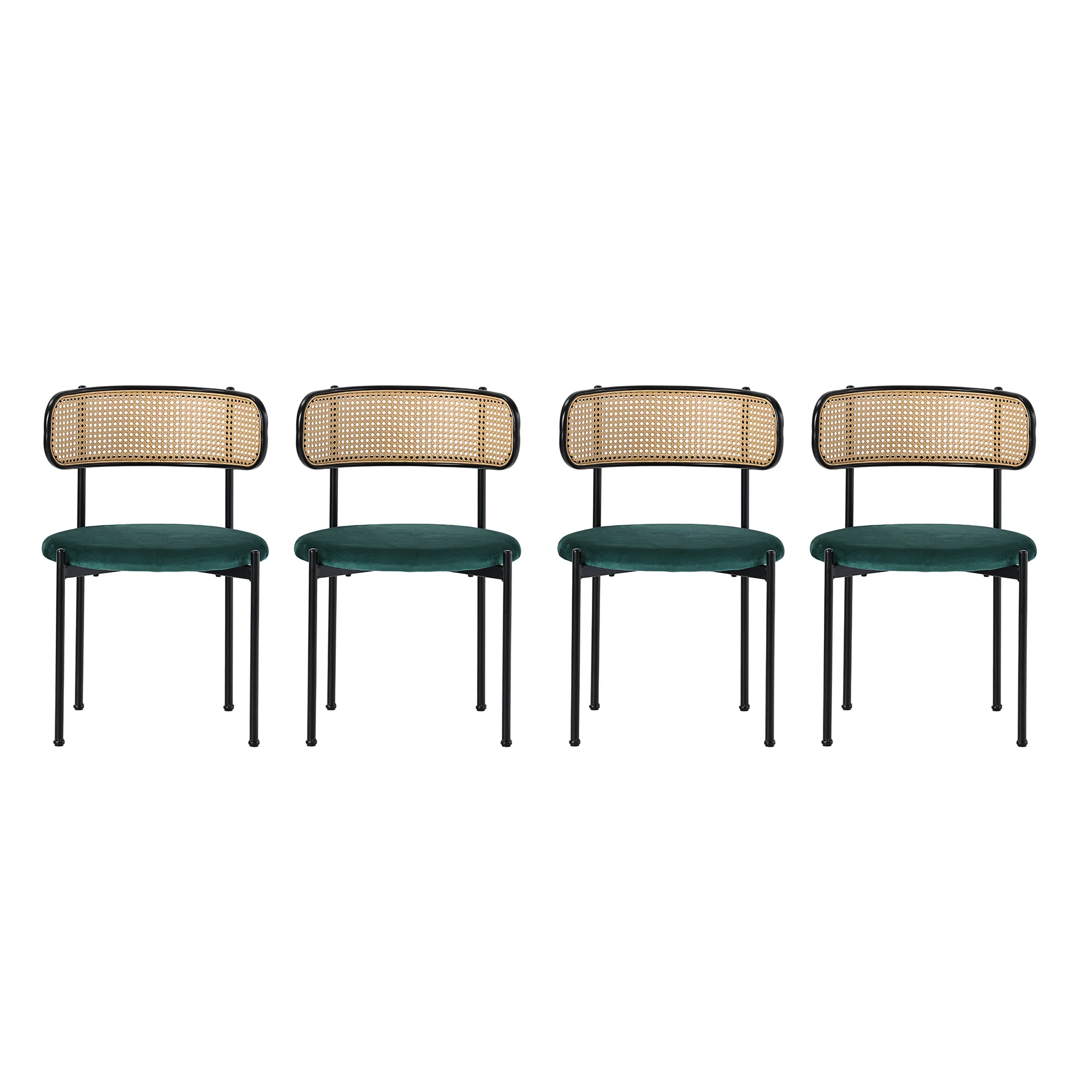 Velvet Dining Chair Set of 4 Rattan Metal Legs - Green - Image 5