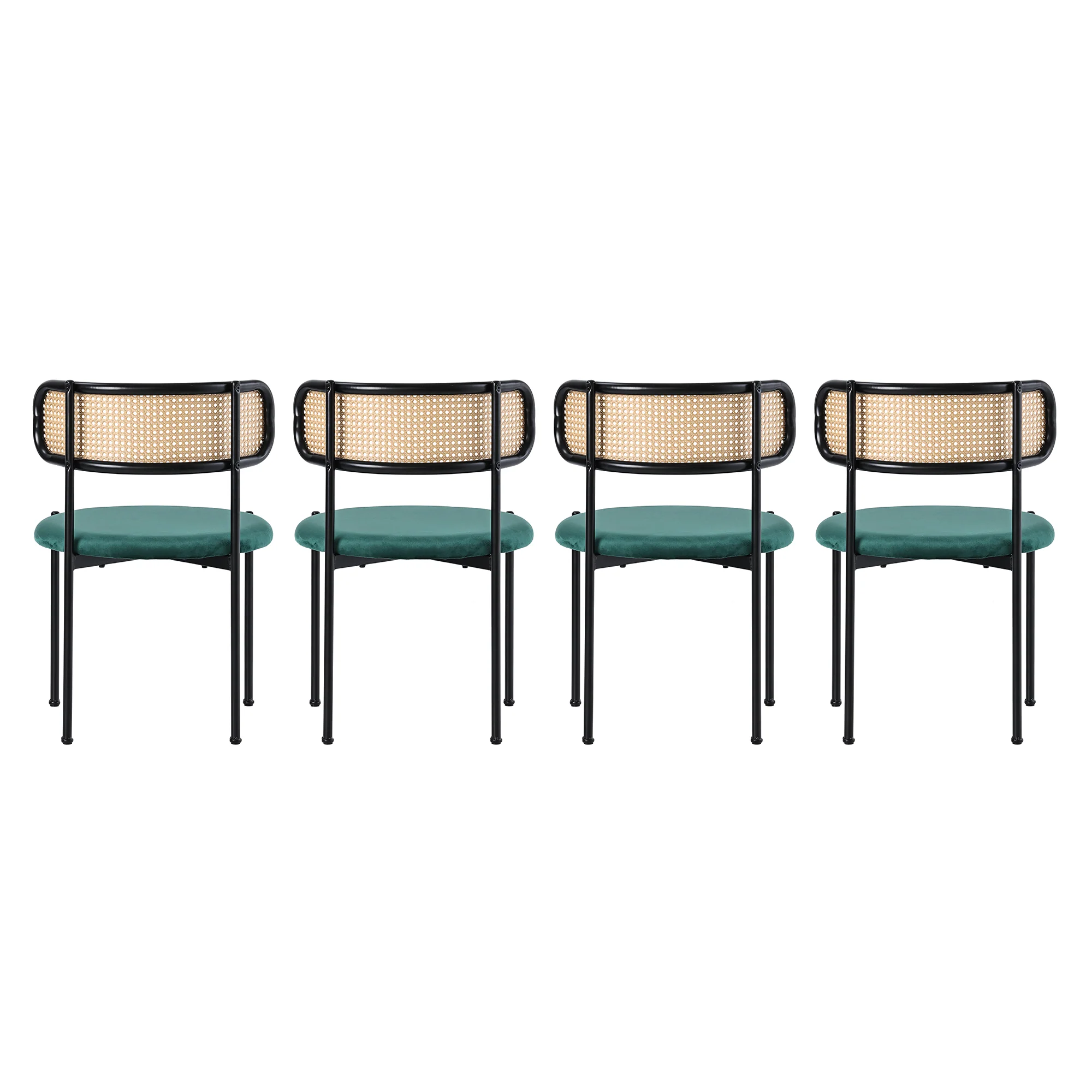 Velvet Dining Chair Set of 4 Rattan Metal Legs - Green - Image 6