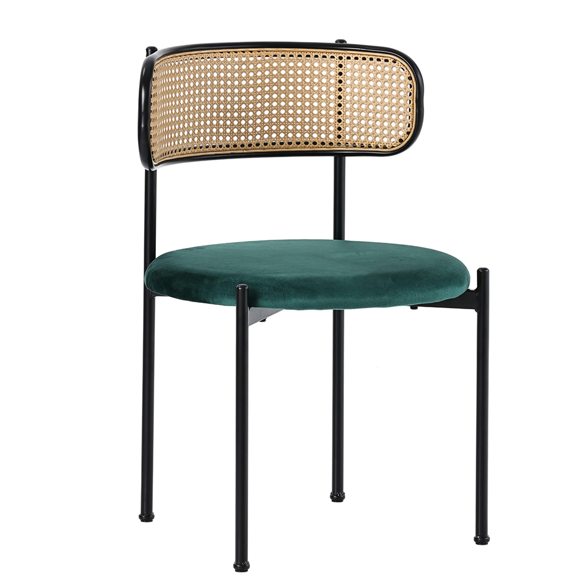 Velvet Dining Chair Set of 4 Rattan Metal Legs - Green - Image 7