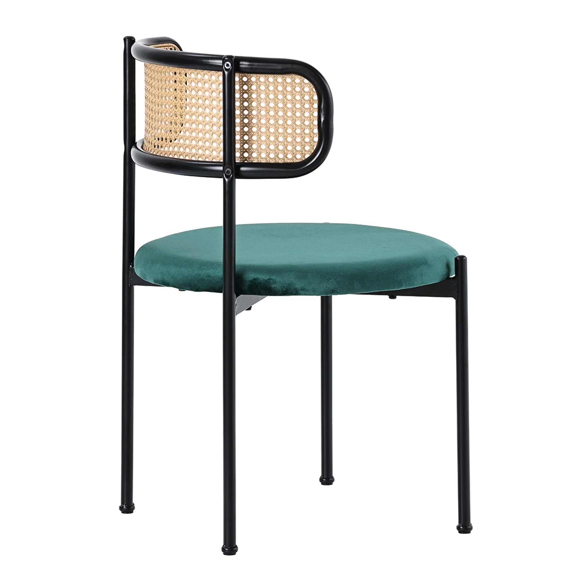 Velvet Dining Chair Set of 4 Rattan Metal Legs - Green - Image 9