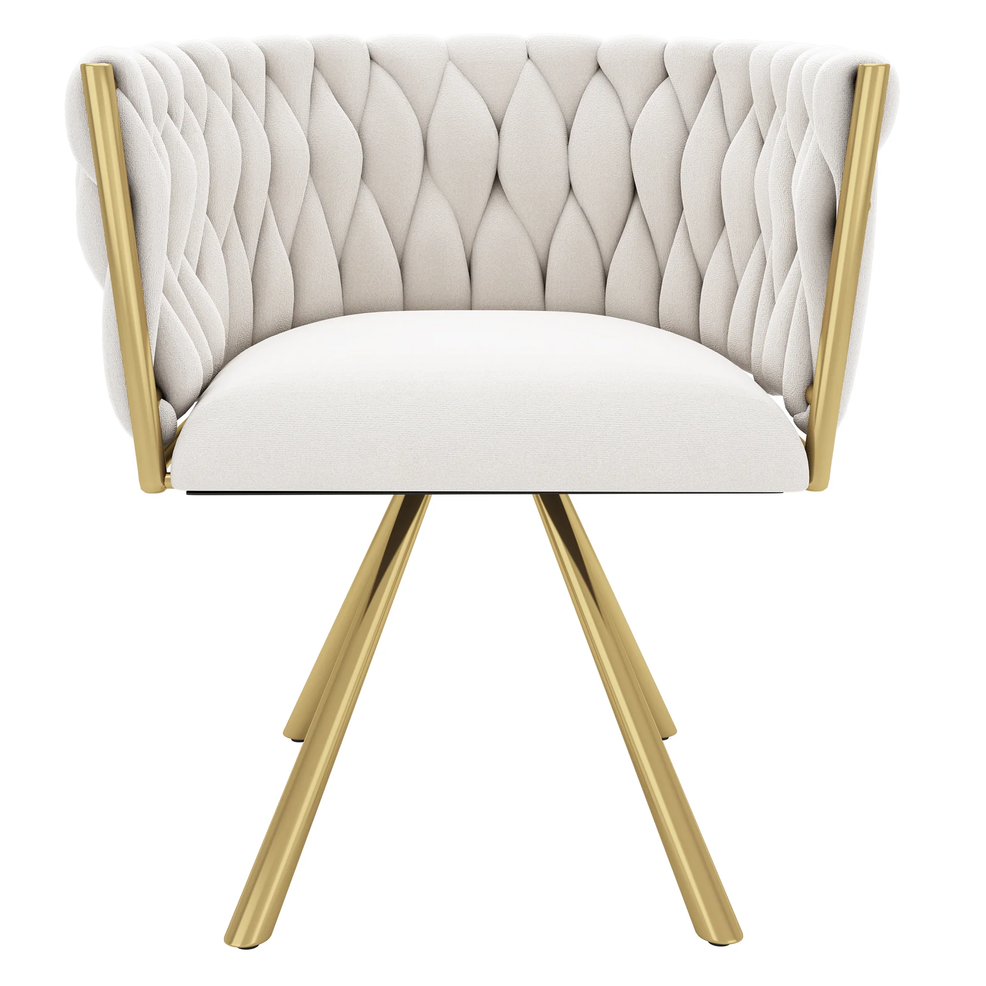 Velvet Dining Chair Set of 4 Swivel Metal Legs - Beige and Gold - Image 10