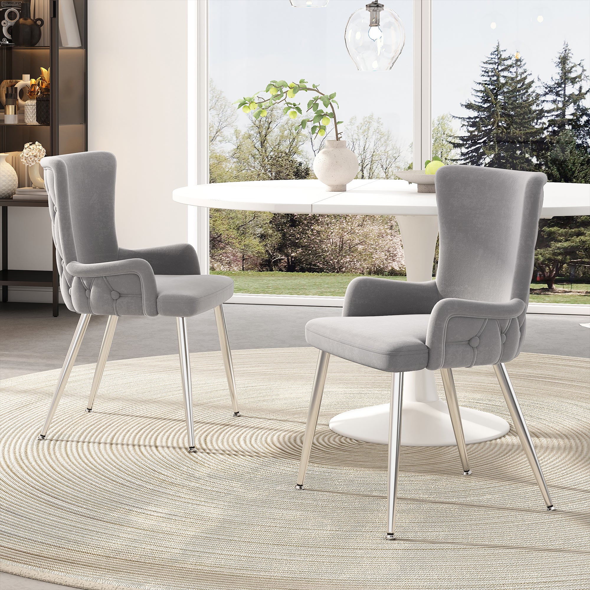 Velvet Dining Chair Set of 4 with Metal Legs Grey - Image 3