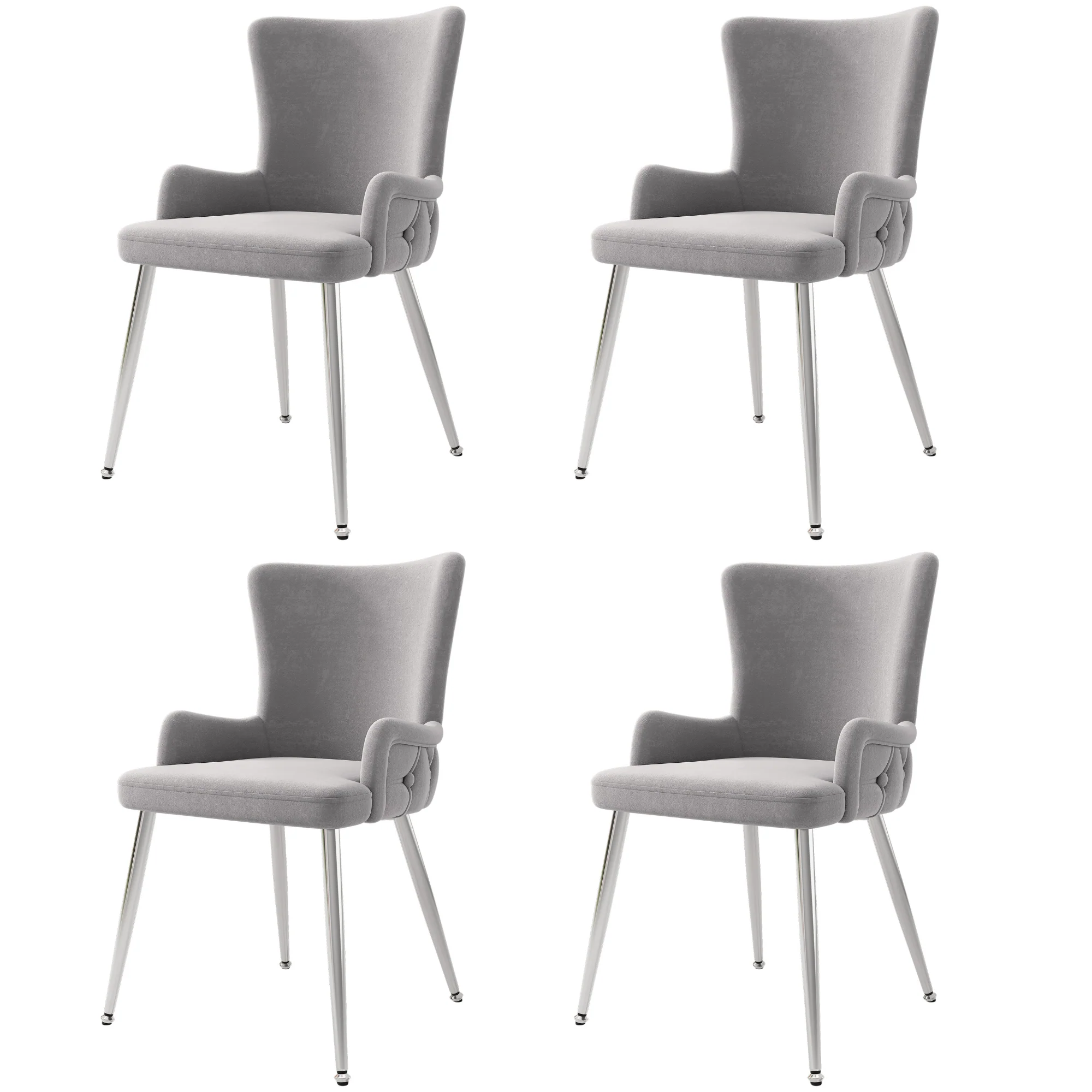 Velvet Dining Chair Set of 4 with Metal Legs Grey - Image 5