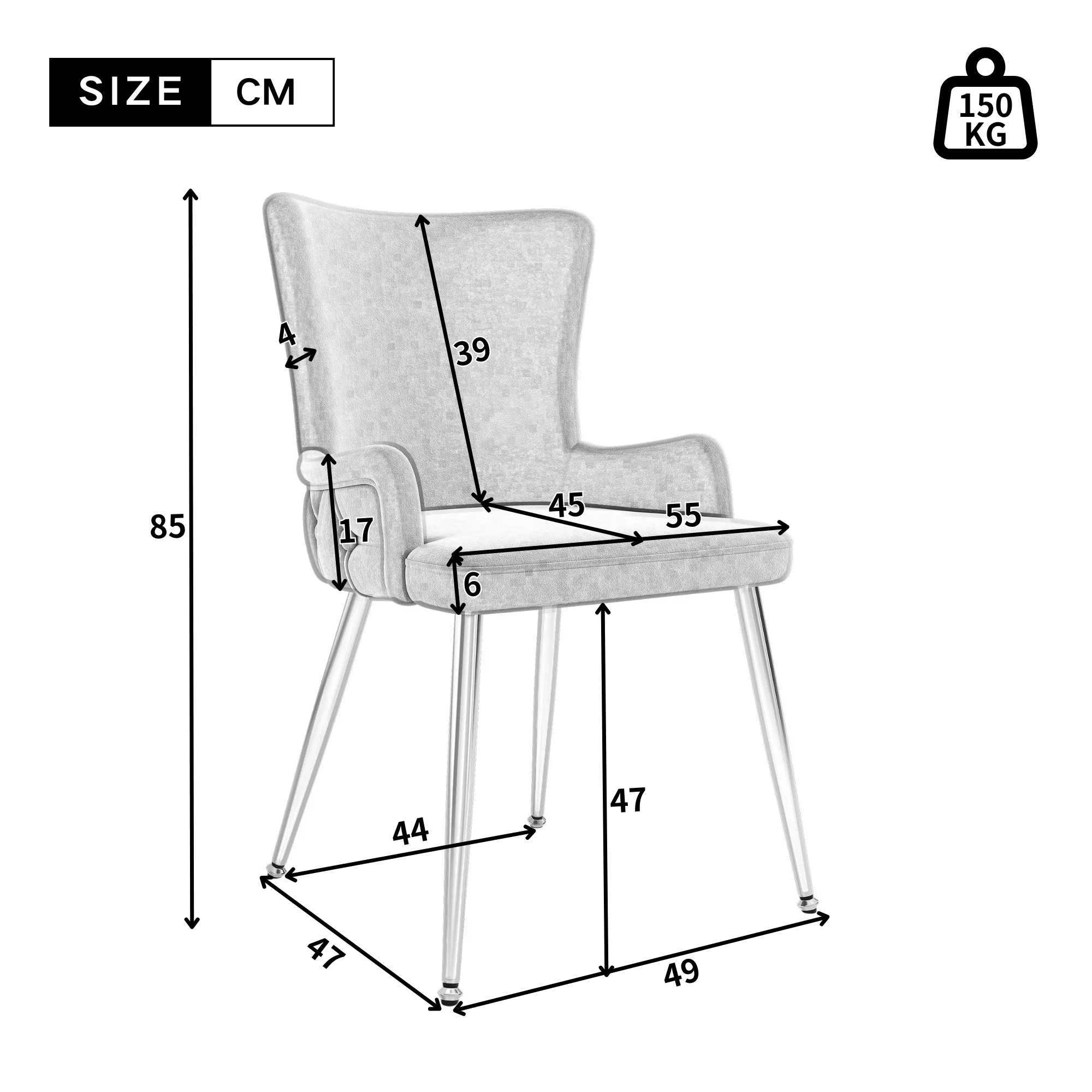 Velvet Dining Chair Set of 4 with Metal Legs Grey - Image 6