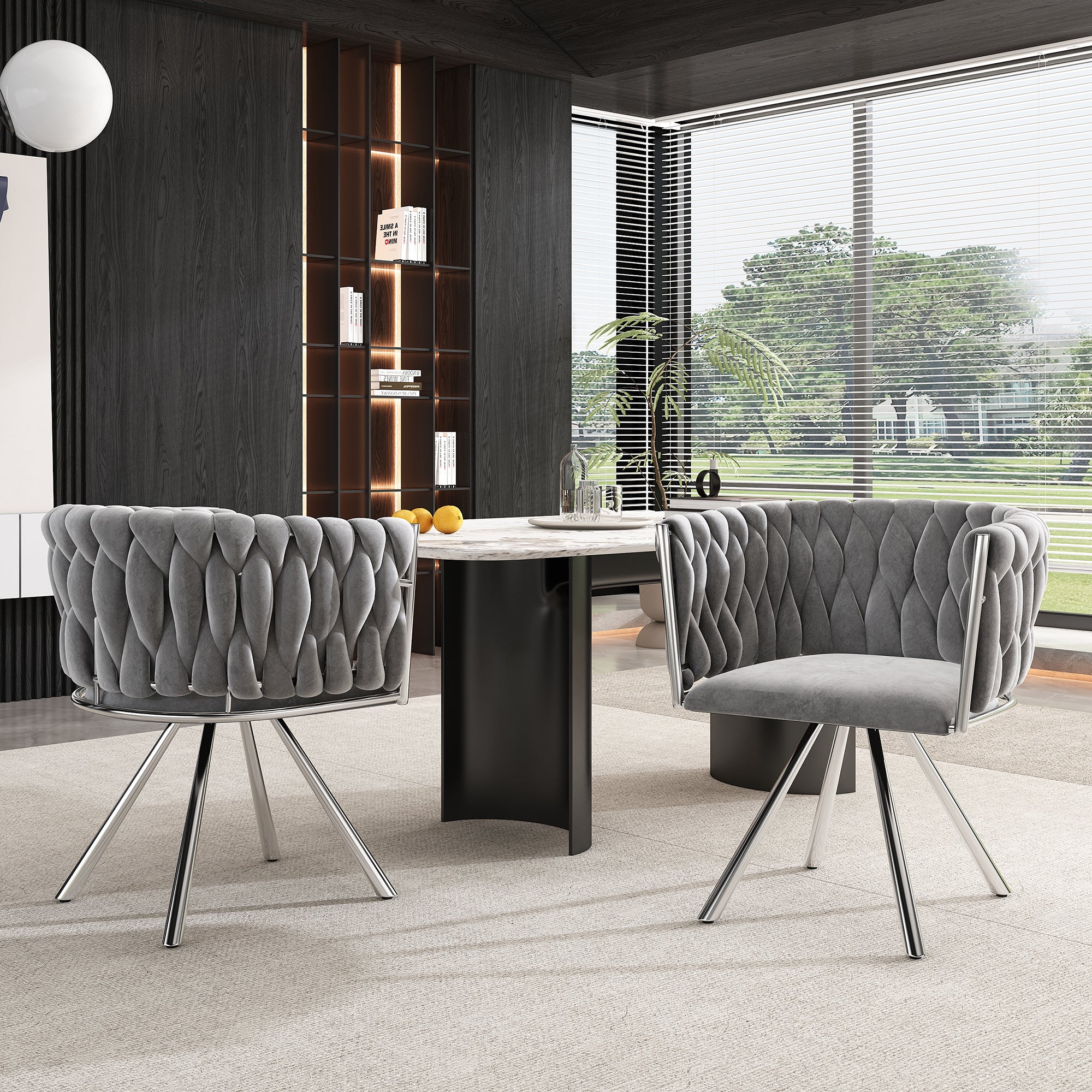 Velvet Dining Chair Set of 6 Swivel Leisure Metal Legs Grey Silver - Image 6