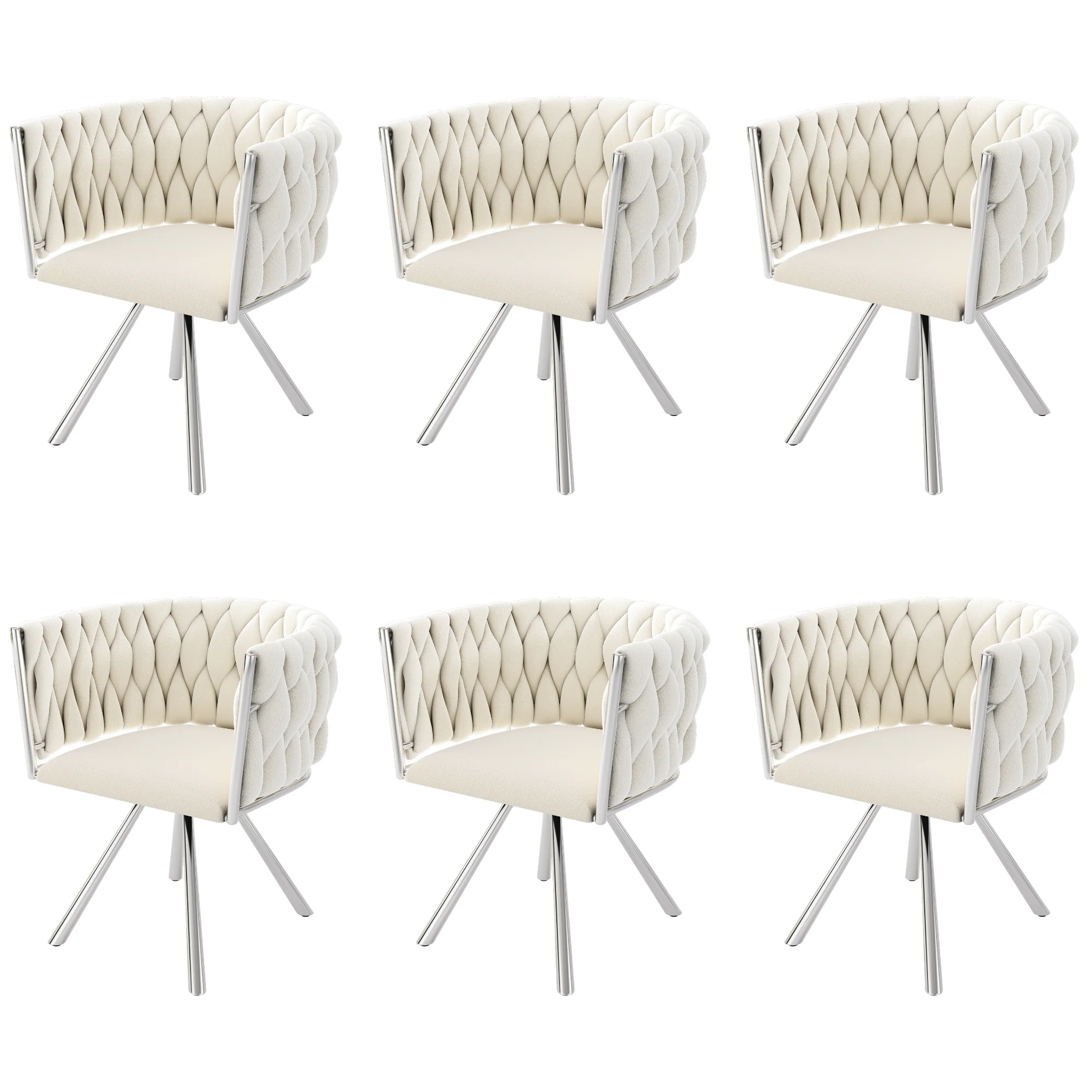 Velvet Dining Chair Set of 6 Swivel Metal Legs - Beige/Silver - Image 10