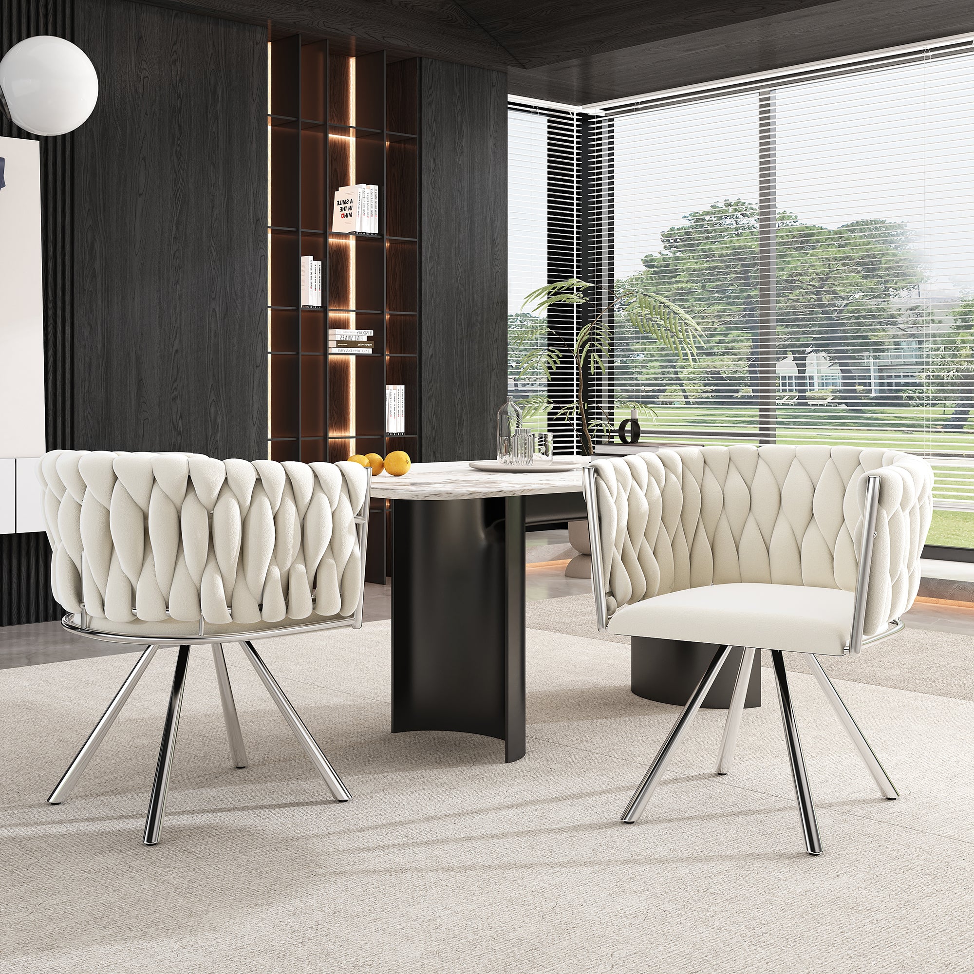 Velvet Dining Chair Set of 6 Swivel Metal Legs - Beige/Silver - Image 6